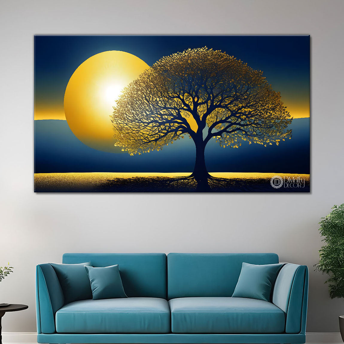 Tree with moon textured modern art- Design - Tree-271