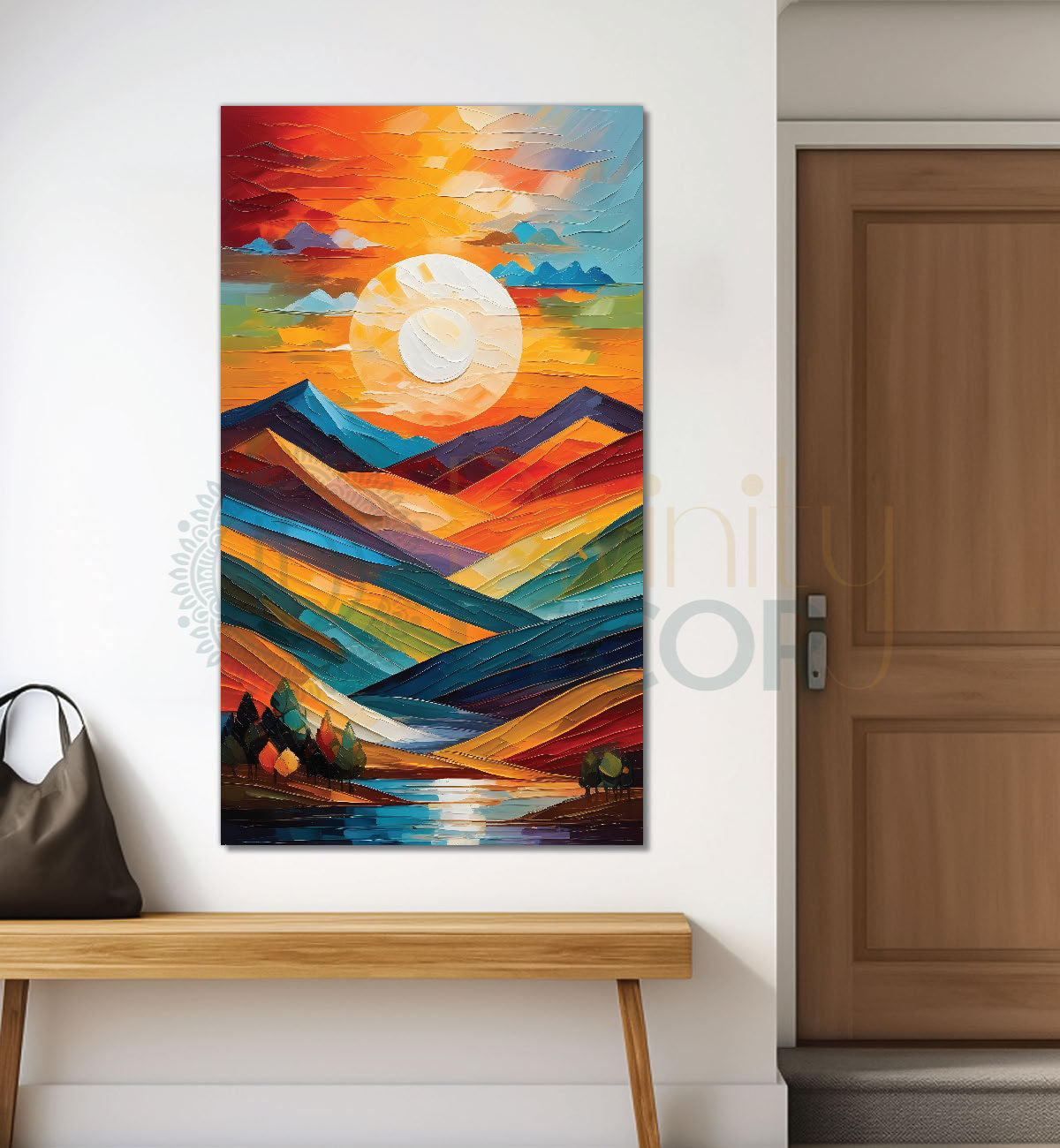 Colourful texutred modern art painting off mountains with sunset Canvas Painting - Design - Modern-V-27