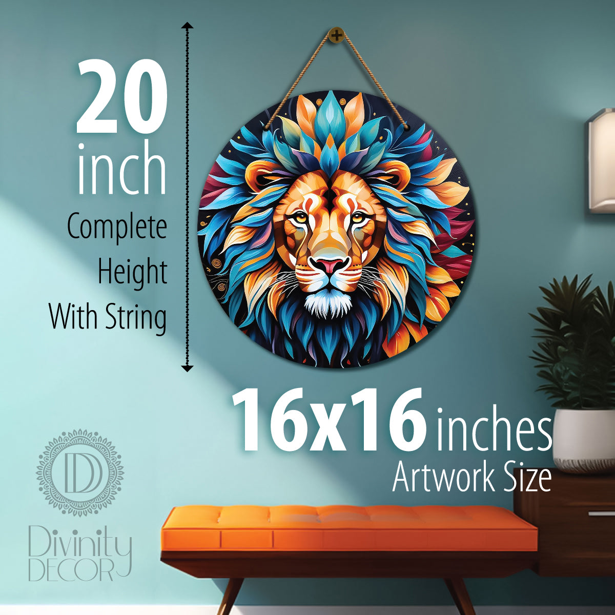 Lion in colourful mandala Round Wooden Wall Hanging for wall Décor - Design - 284