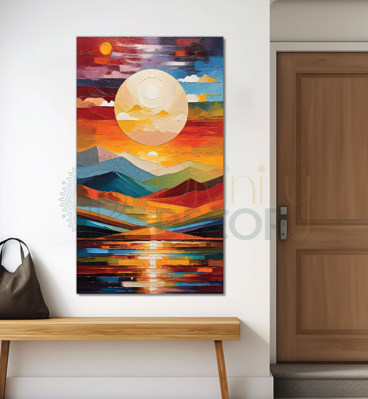 Colourful texutred modern art painting off mountains with sunset Canvas Painting - Design - Modern-V-28
