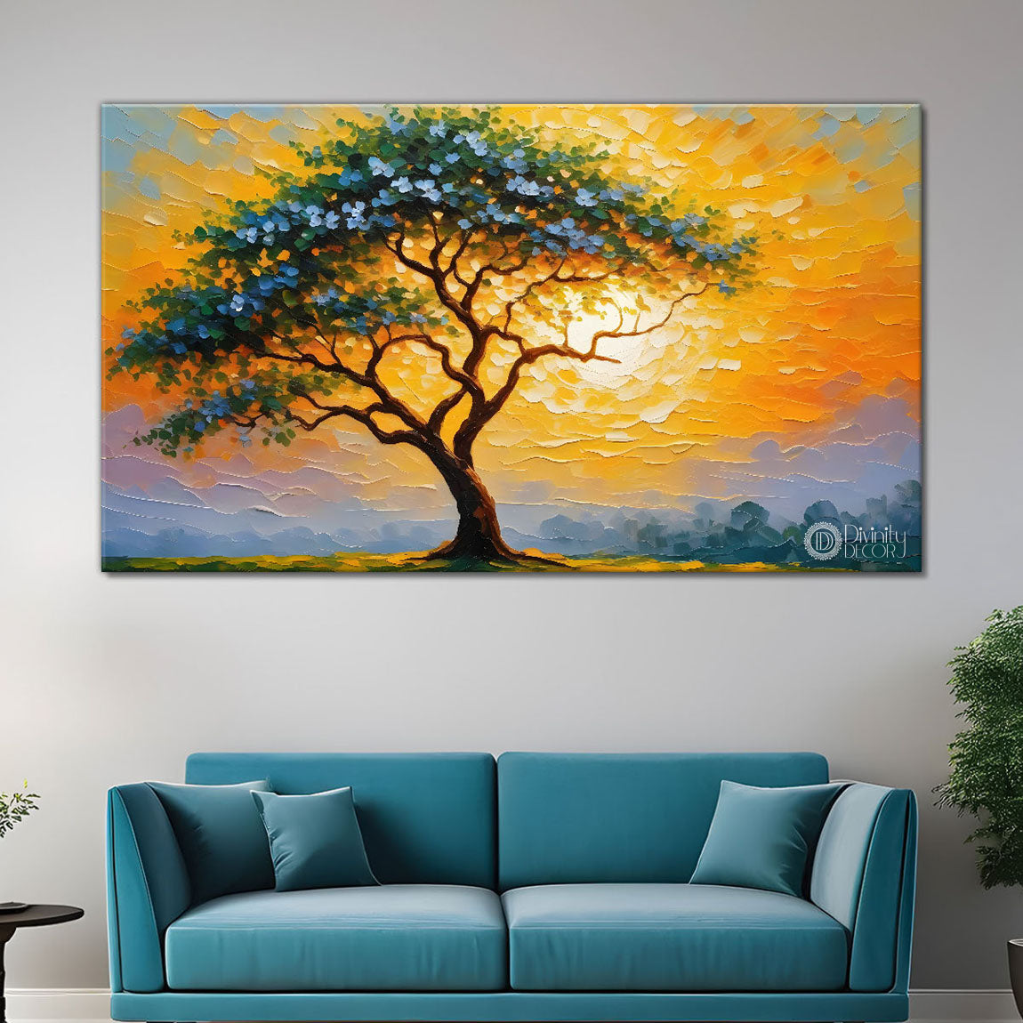 Green tree in bright textured modern art- Design - Tree-300