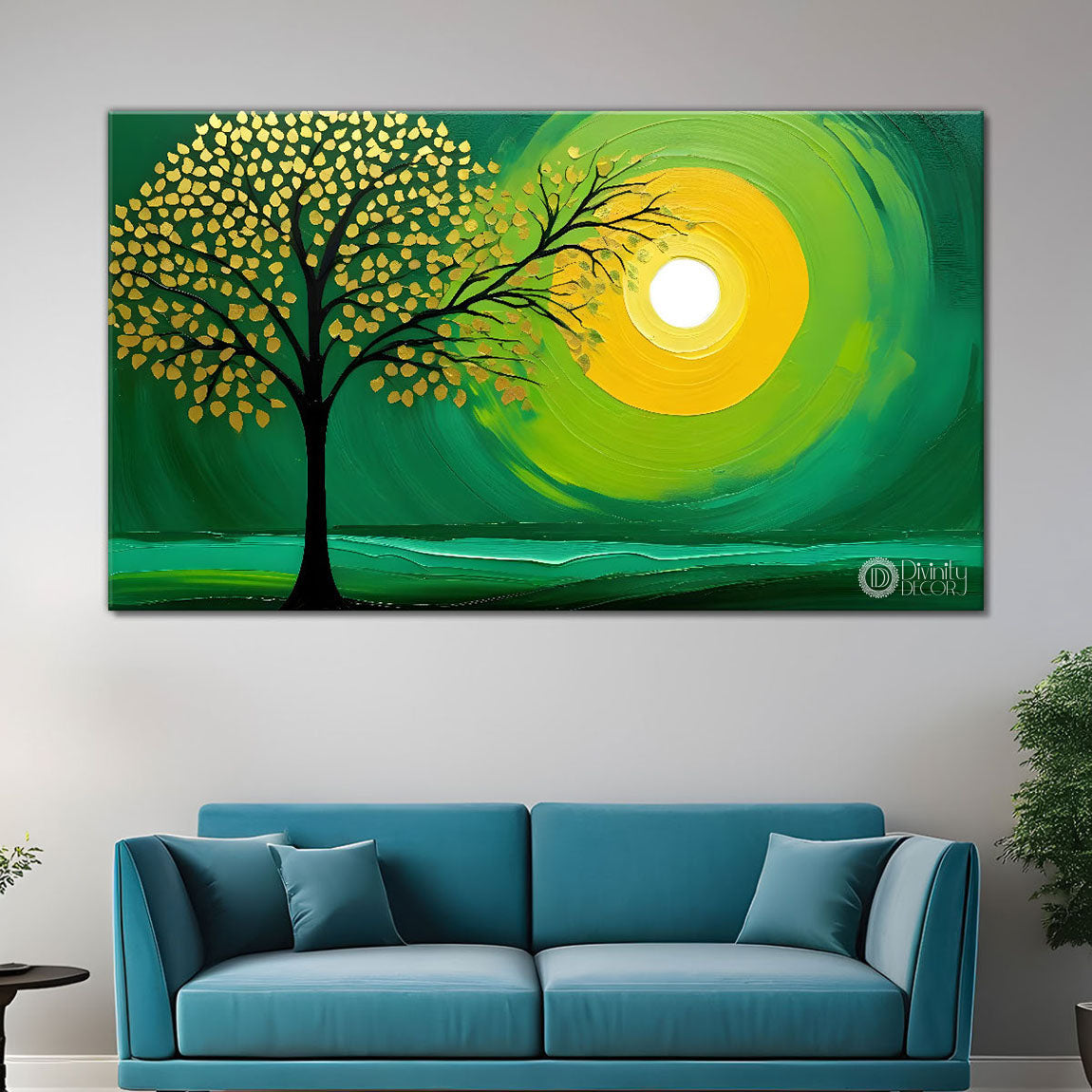 Green tree in bright textured modern art- Design - Tree-310