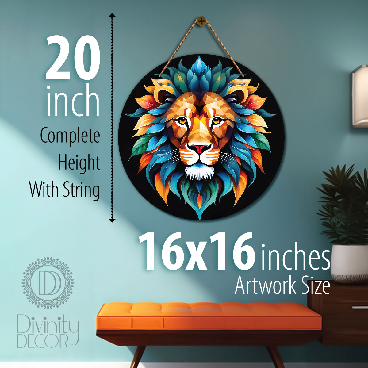 Lion in colourful mandala Round Wooden Wall Hanging for wall Décor - Design - 319