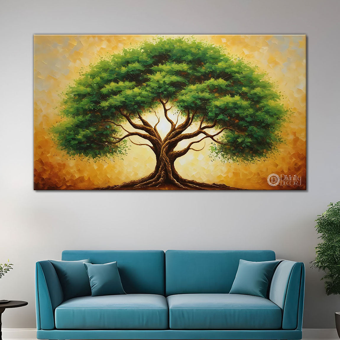 Green tree in bright textured modern art- Design - Tree-321