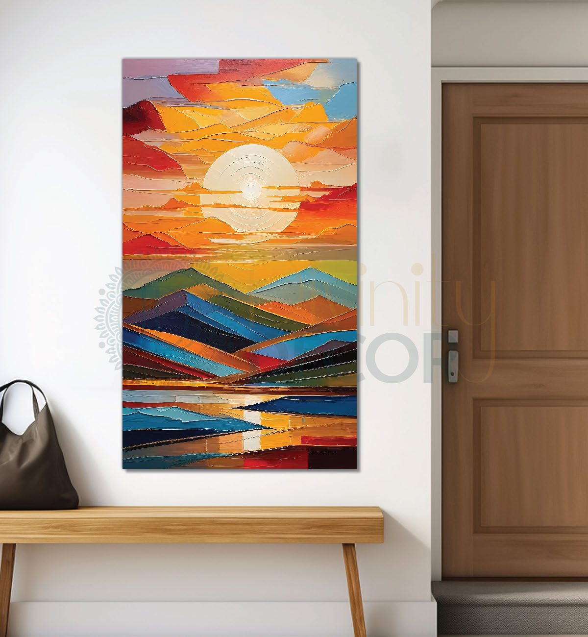 Colourful texutred modern art painting off mountains with sunset Canvas Painting - Design - Modern-V-33