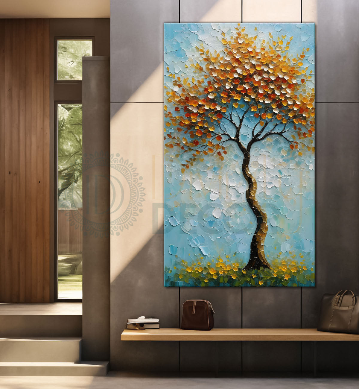 Orange tree in textured modern art Canvas painting - Tree-V-34