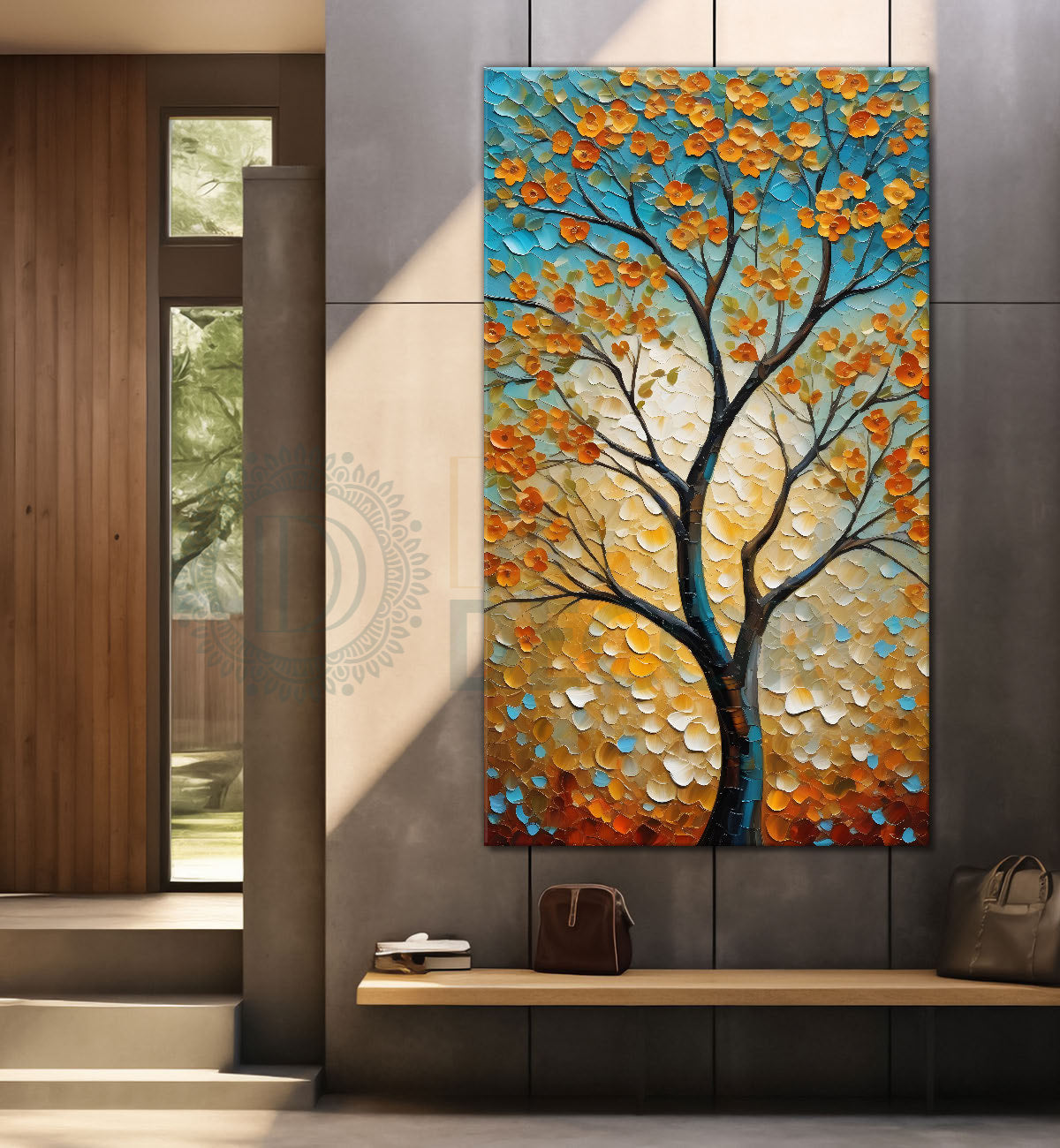 Orange tree in textured modern art Canvas painting - Tree-V-42