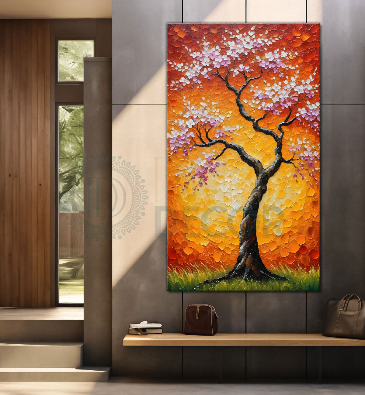 Spring tree with beautiful bright background textured modern art Canvas painting - Tree-V-60