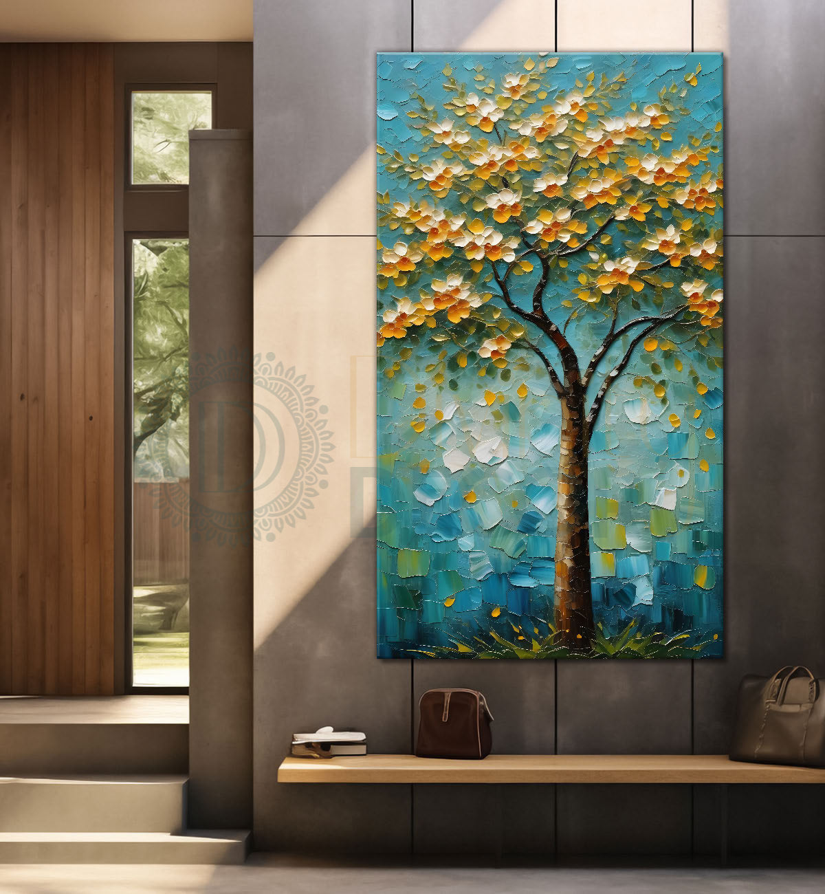 Orange tree in textured modern art Canvas painting - Tree-V-61
