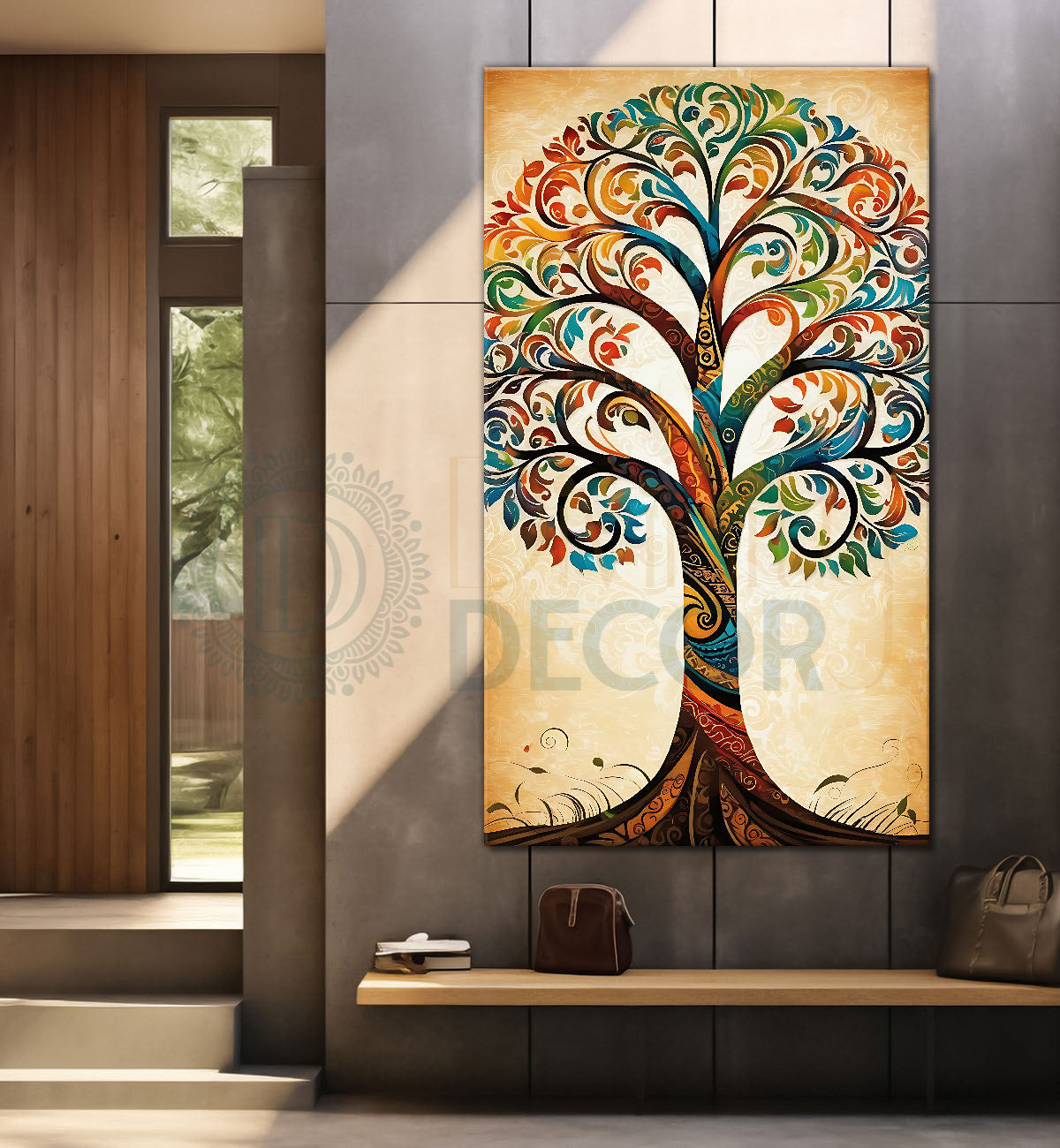 Colourful tree in bright textured modern art Canvas painting - Tree-V-63