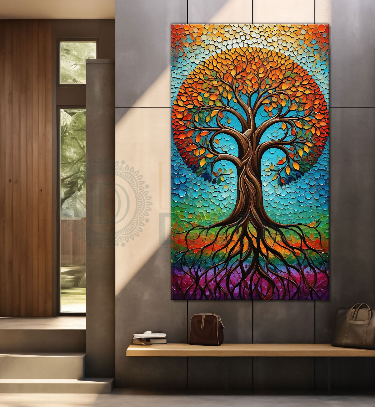 Colourful tree in bright textured modern art Canvas painting - Tree-V-64