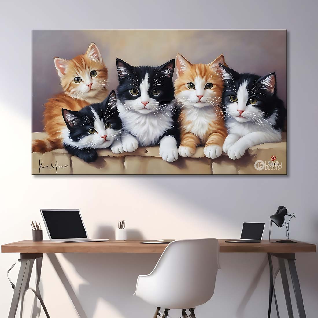 Five cute kittens with grey background textured art. - Design - Animal - 2