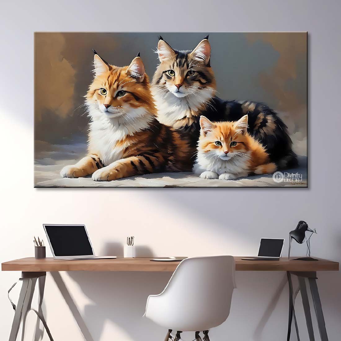 Three cats with grey background textured art. - Design - Animal - 3