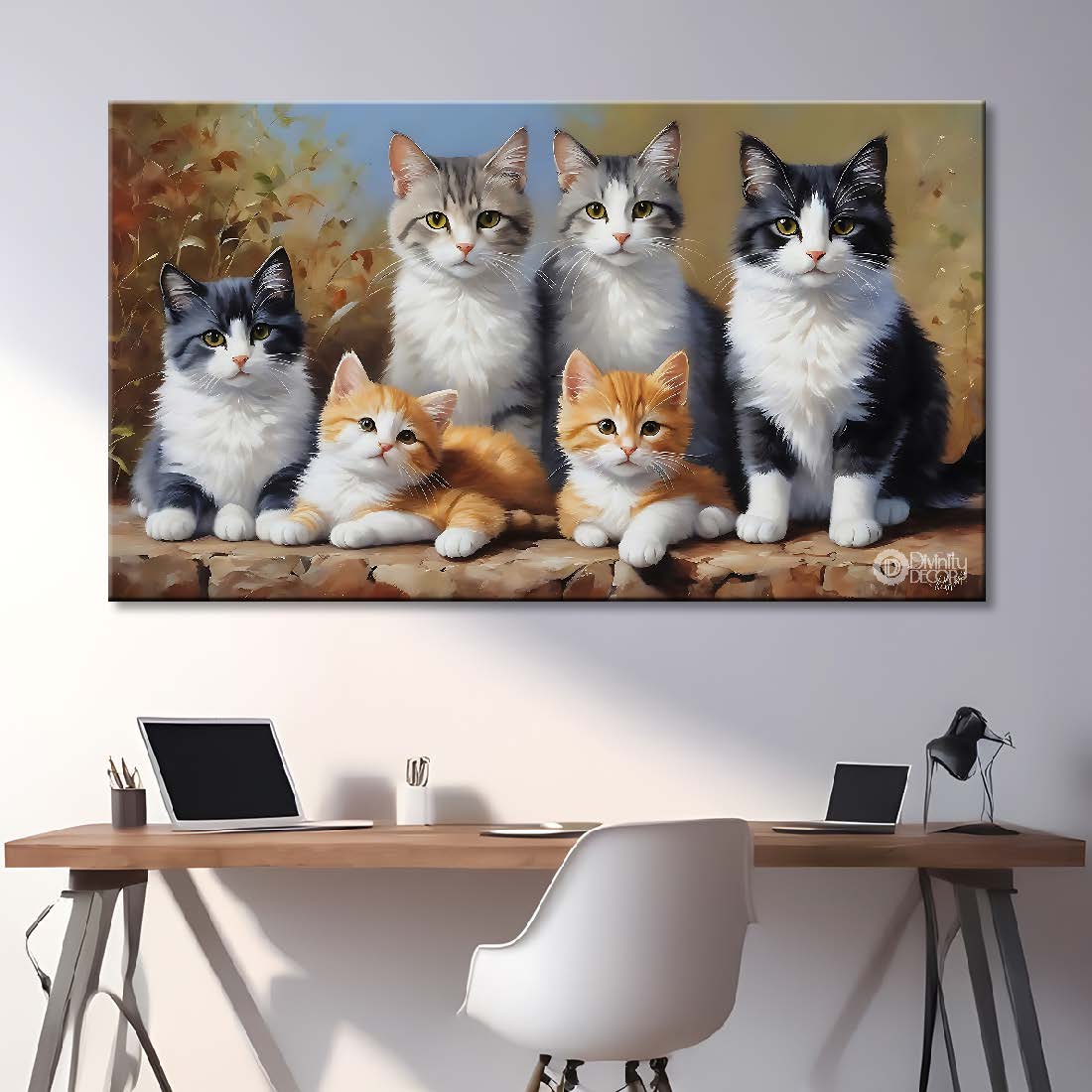 Four black cats with golden kittens textured art. - Design - Animal - 5