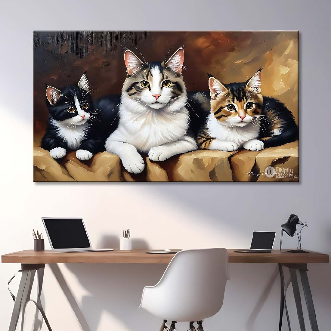 One cat with two black kittens textured art. - Design - Animal - 6