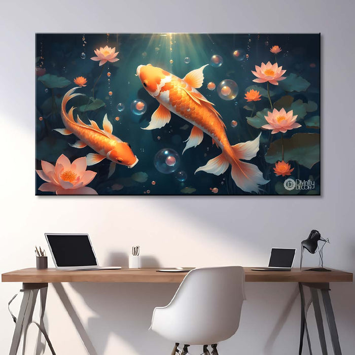 Two gold fish in the water textured art  - Design - Animal - 32