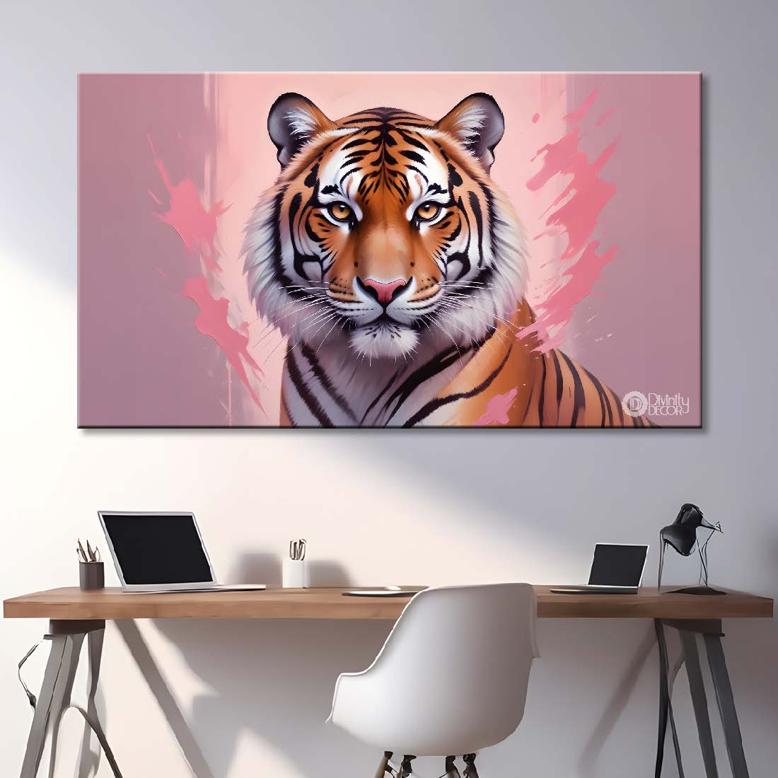 Tiger in pink textured background art.- Design - Animal -66