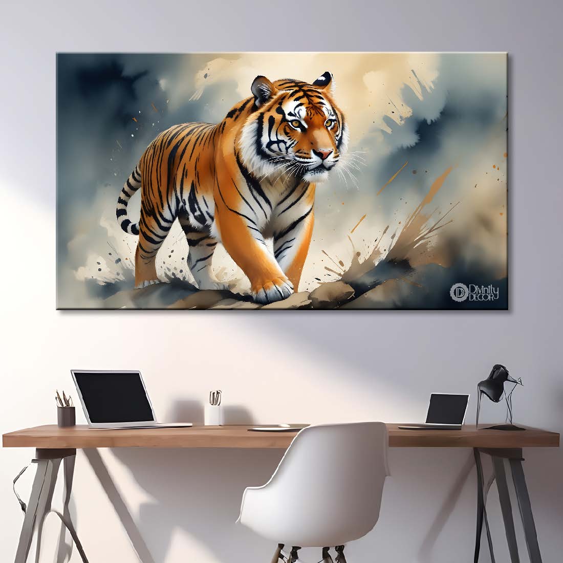 Tiger in a fog textured background art.- Design - Animal -88