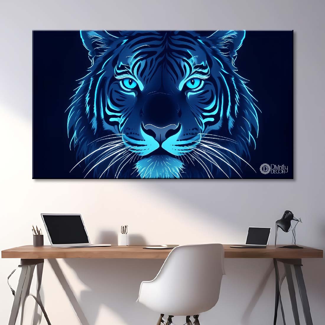 Tiger in blue textured with black background art.- Design - Animal -94