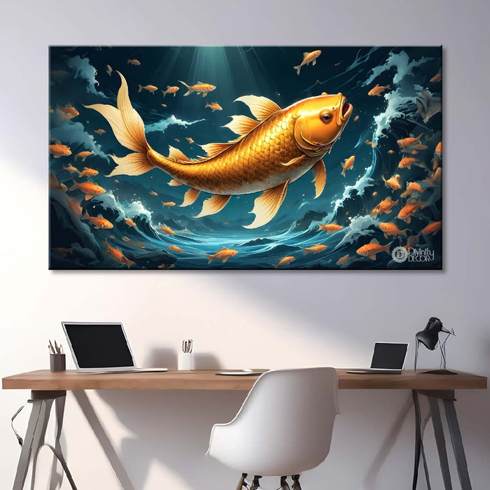 Gold fishes in the pond in textured art. - Design - Animal -103