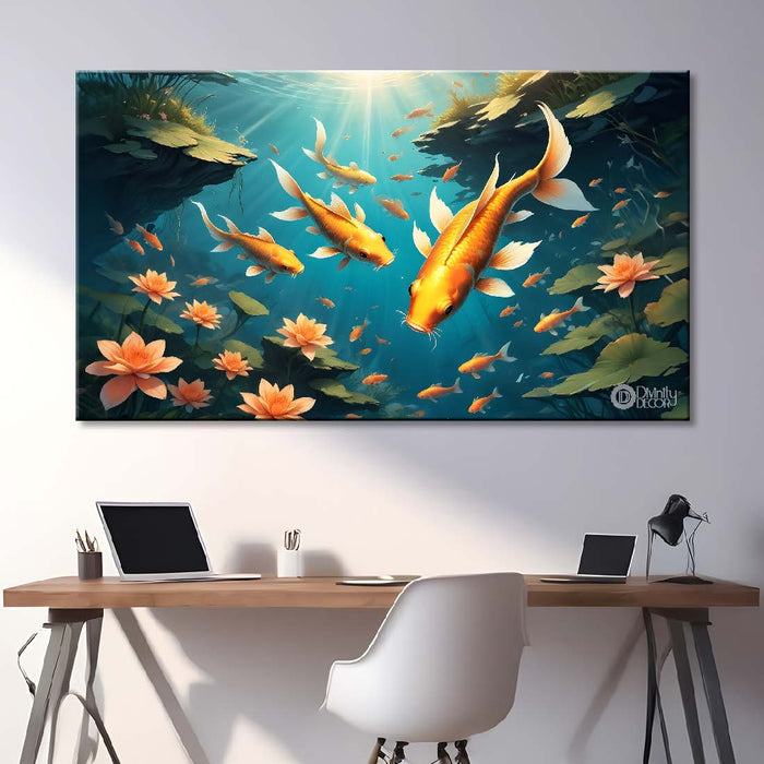 Gold fishes in the pond in textured art. - Design - Animal -106