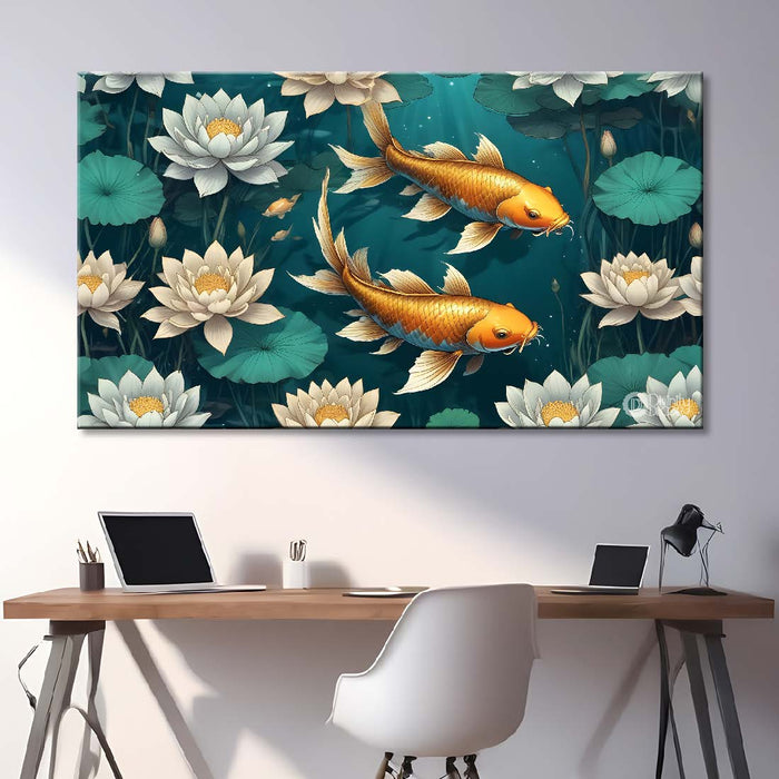 Gold fishes in the pond in textured art. - Design - Animal -107