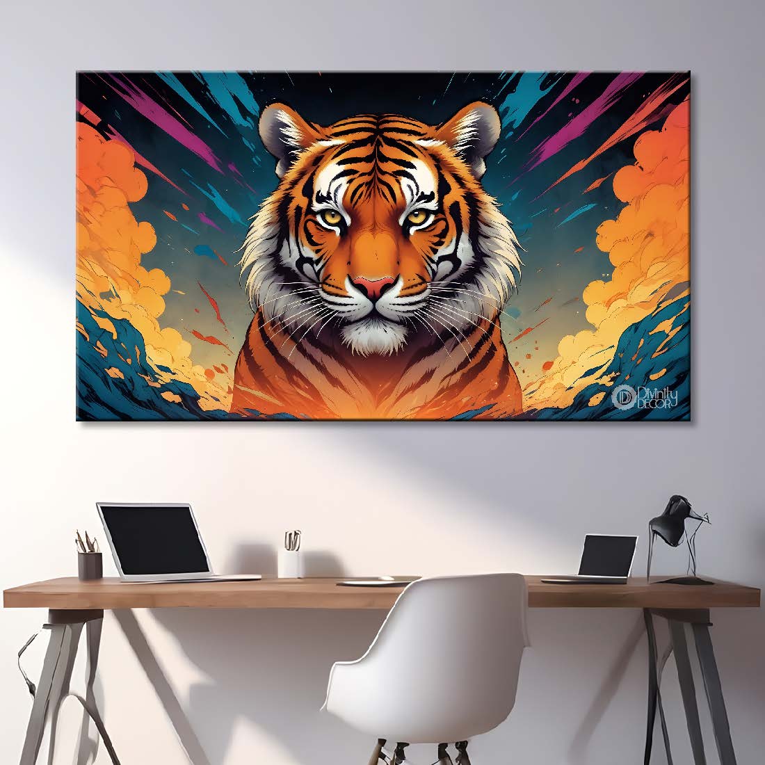 Tiger with colorful background textured art.- Design - Animal -116