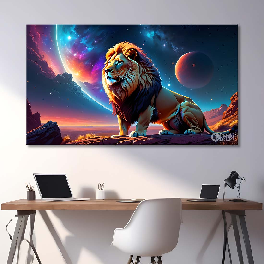 Lion with galaxy background textured art. - Design - Animal -118