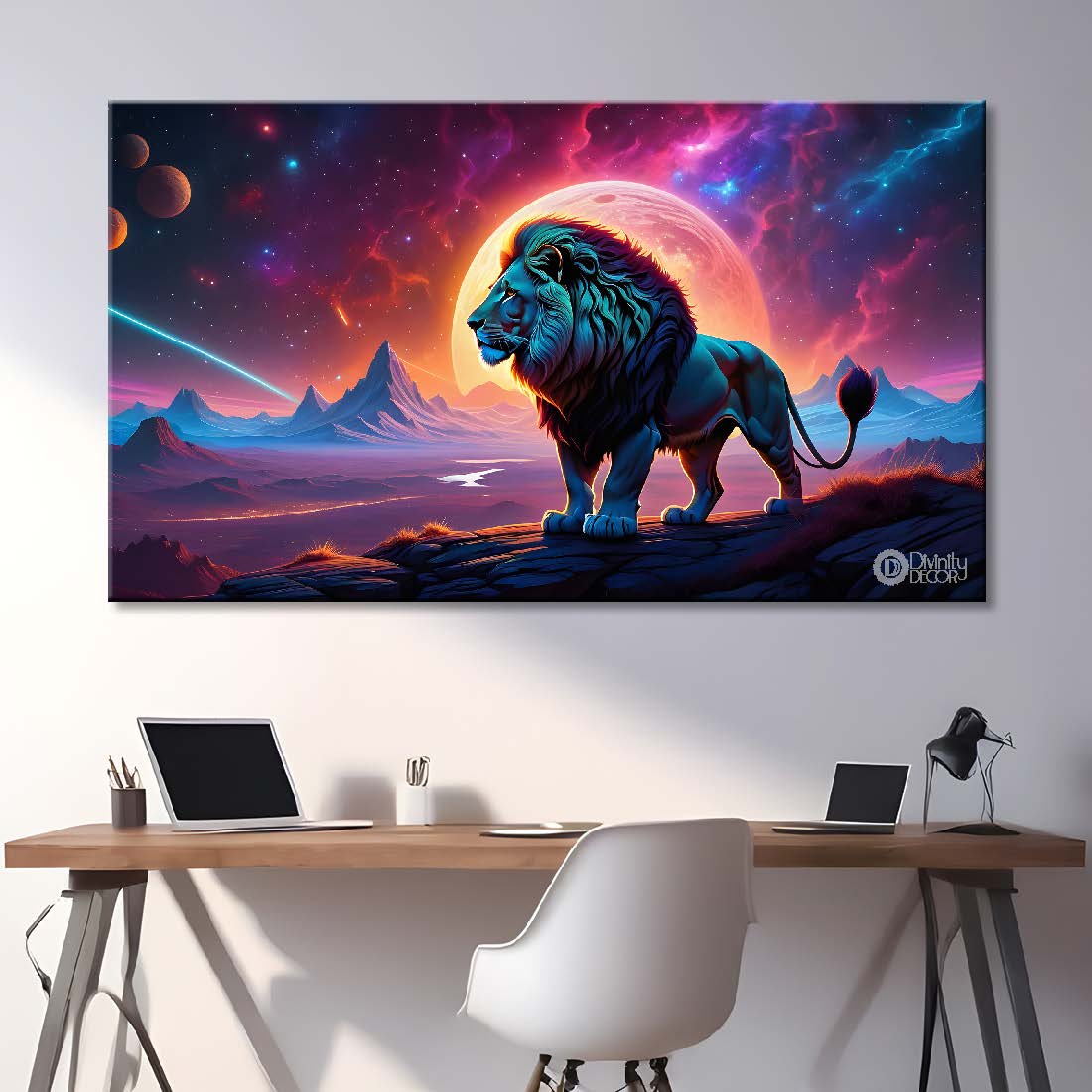 Lion with galaxy background textured art. - Design - Animal -128