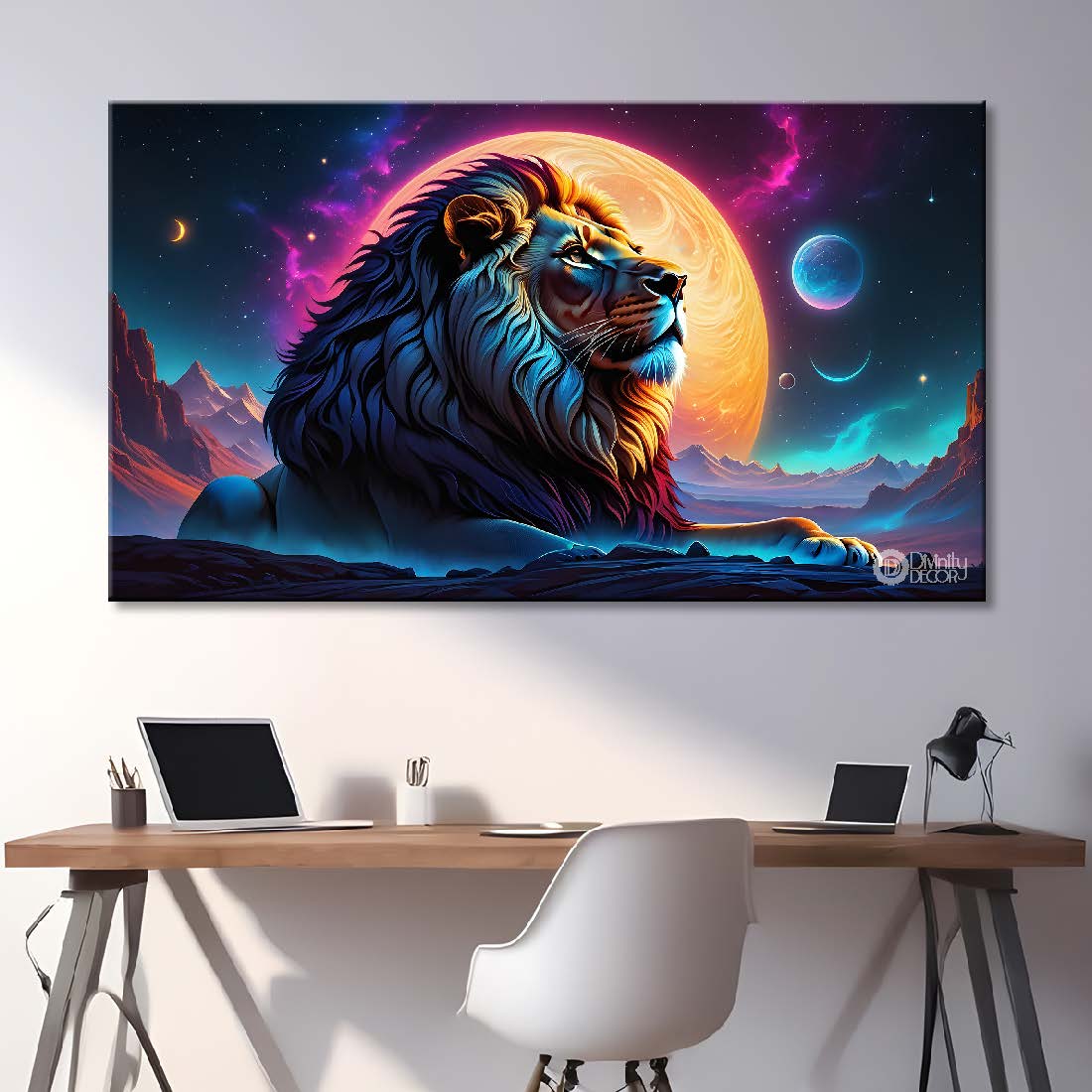 Lion with galaxy background textured art. - Design - Animal -135