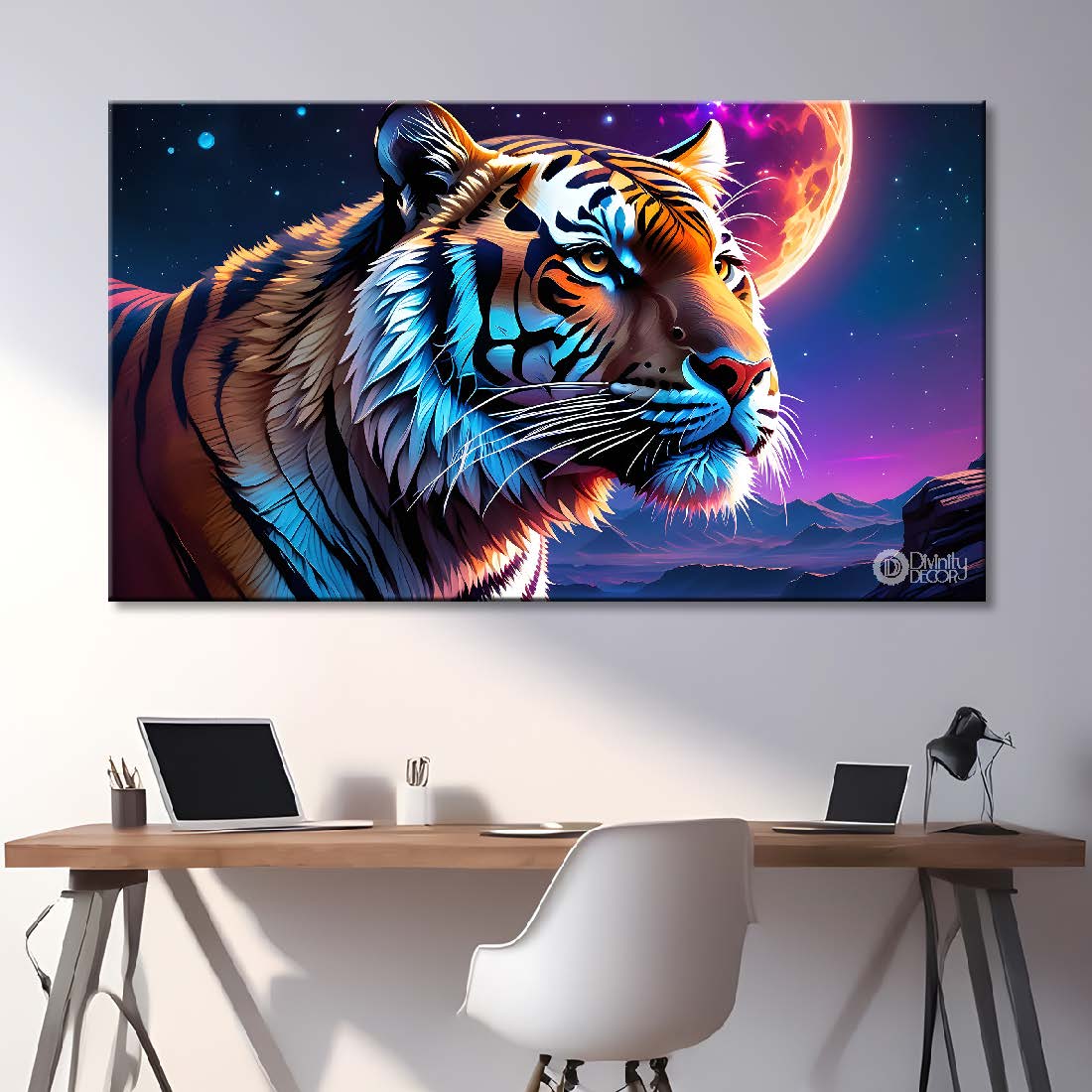 Tiger with galaxy background textured art.- Design - Animal -140