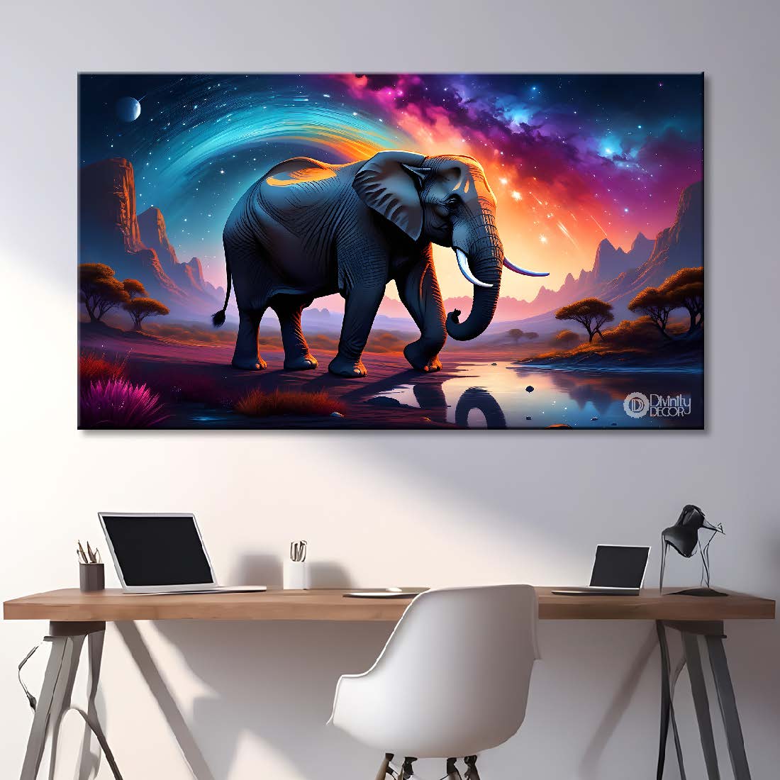 Elephants with galaxy background textured art.  - Design - Animal - 143