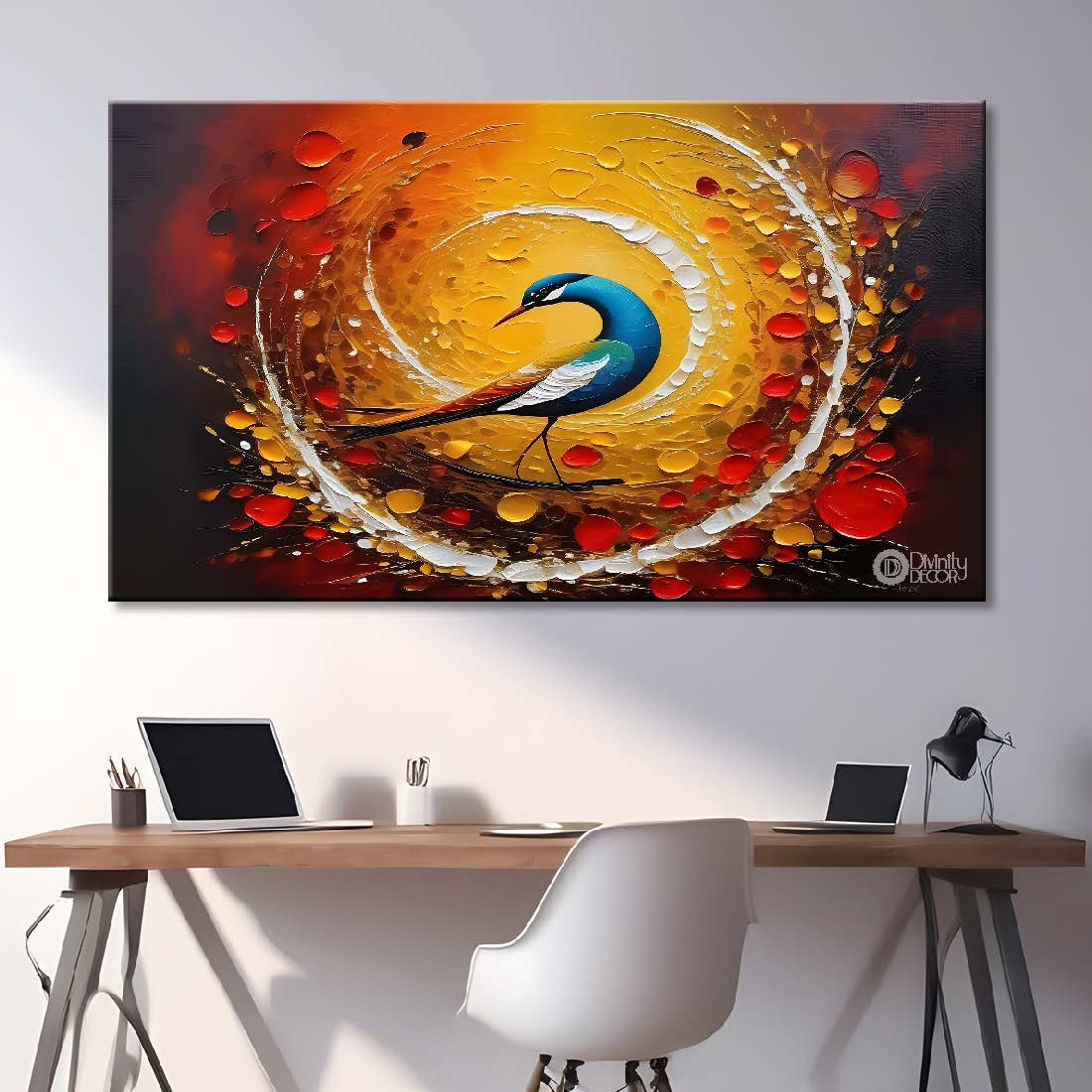 Bird with yellow and red background textured art.- Design - Animal - 145