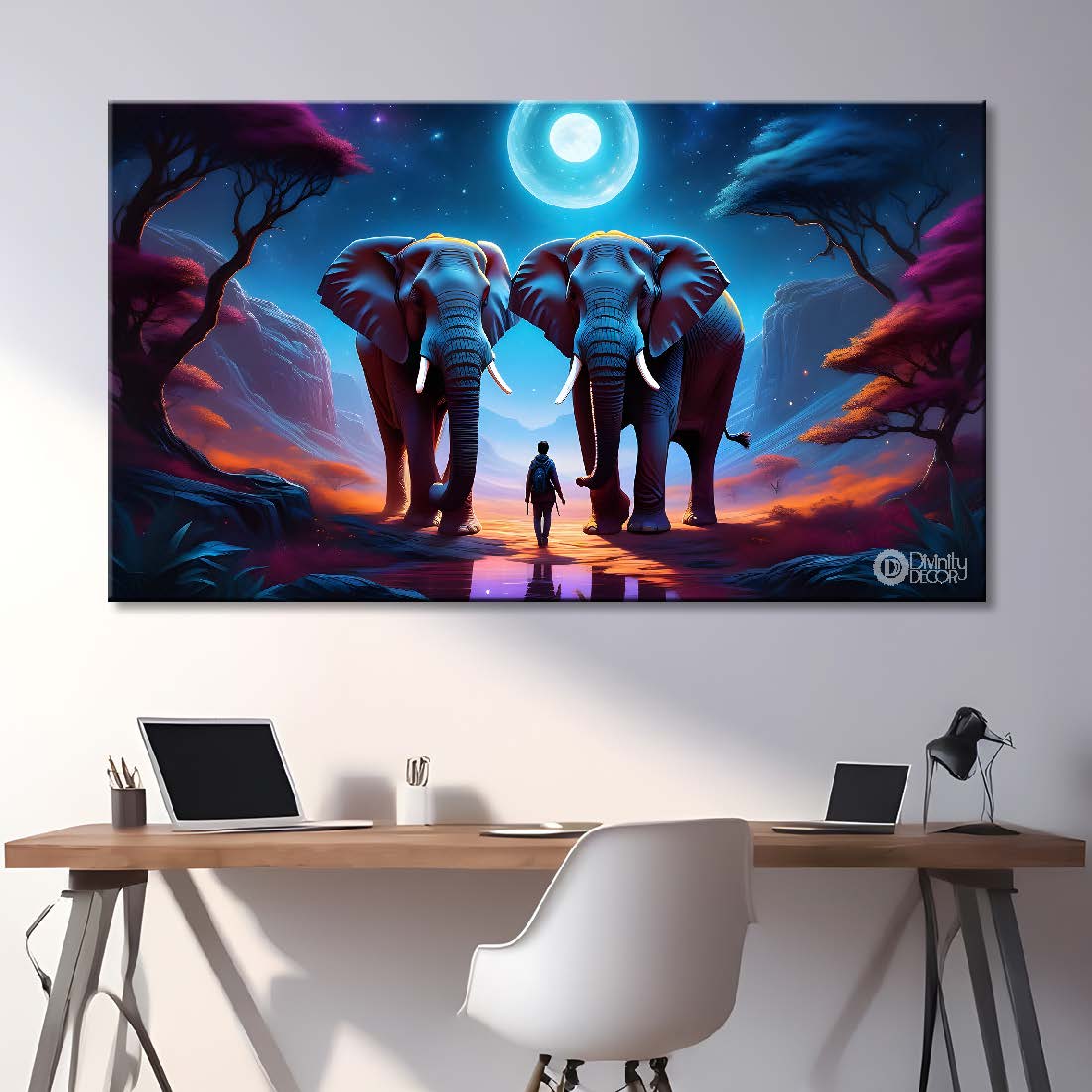 Two elephants with galaxy background textured art. - Design - Animal - 150