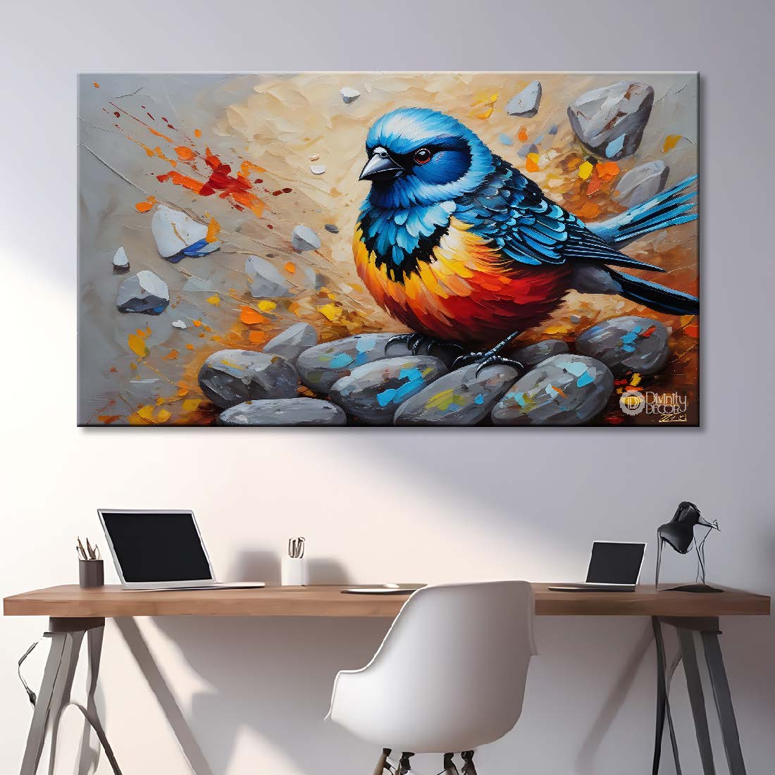 Bird on the rocks in colorful background textured art. - Design - Animal - 160