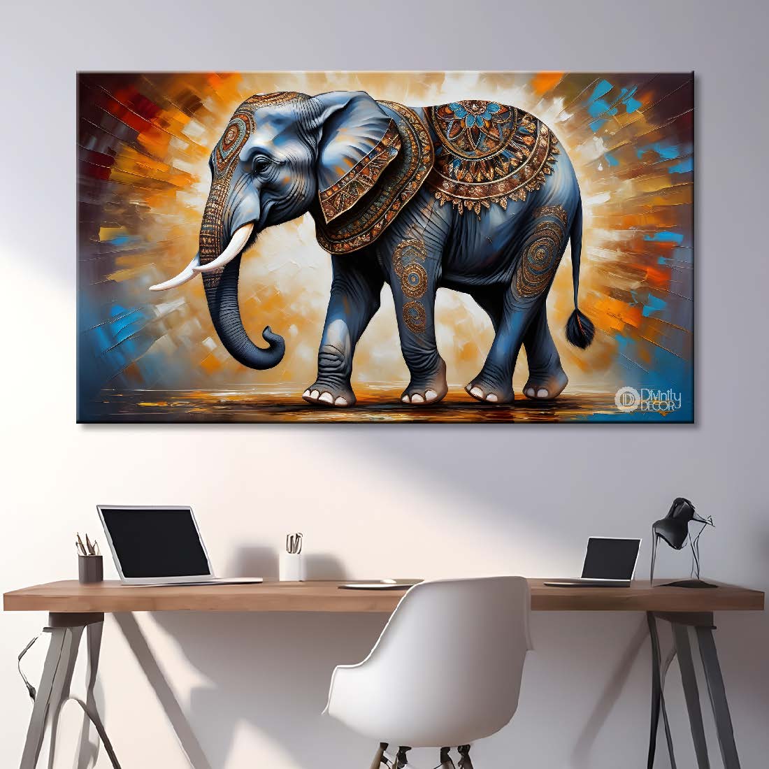 Elephant in colorful textured background art.  - Design - Animal - 174