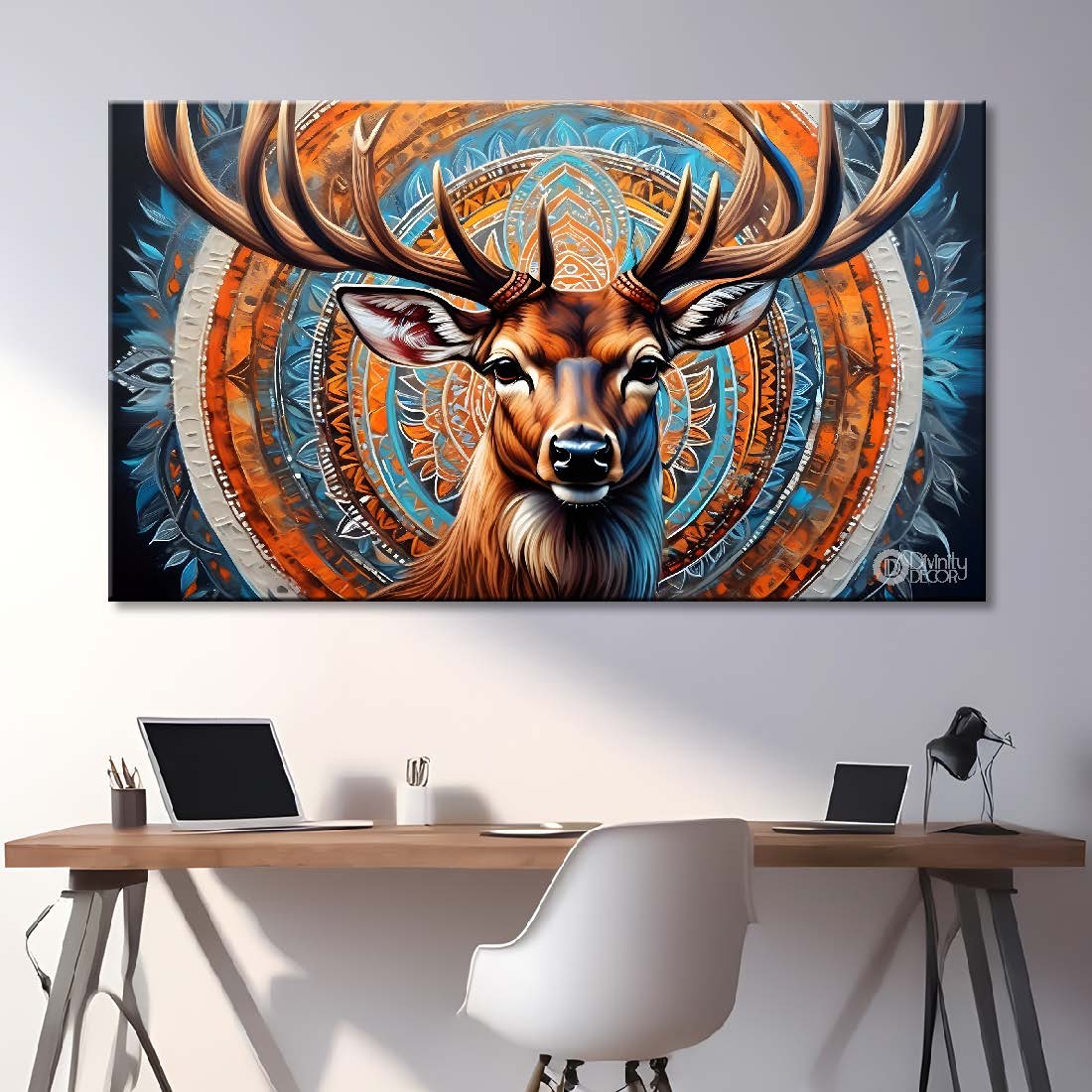 Deer with colorful textured background art - Design - Animal -178