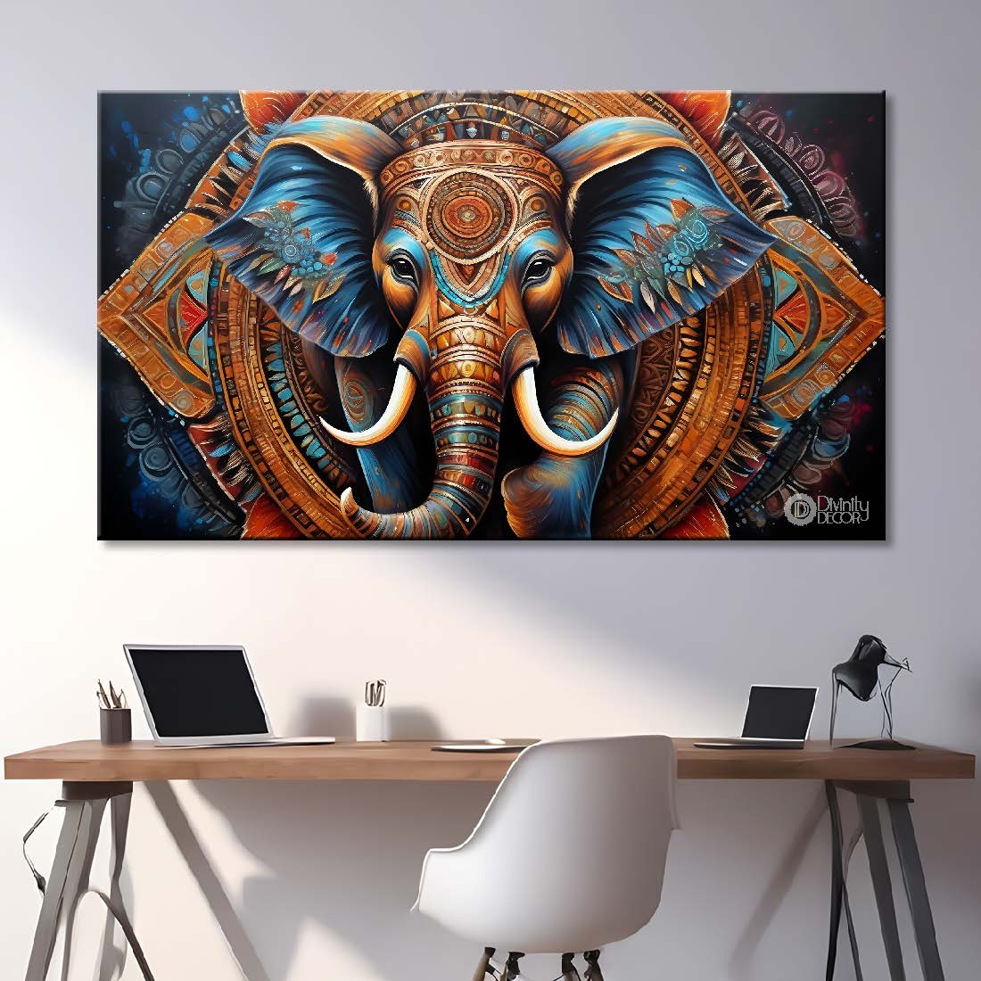 Elephant in brown and blue textured background art. - Design - Animal - 179