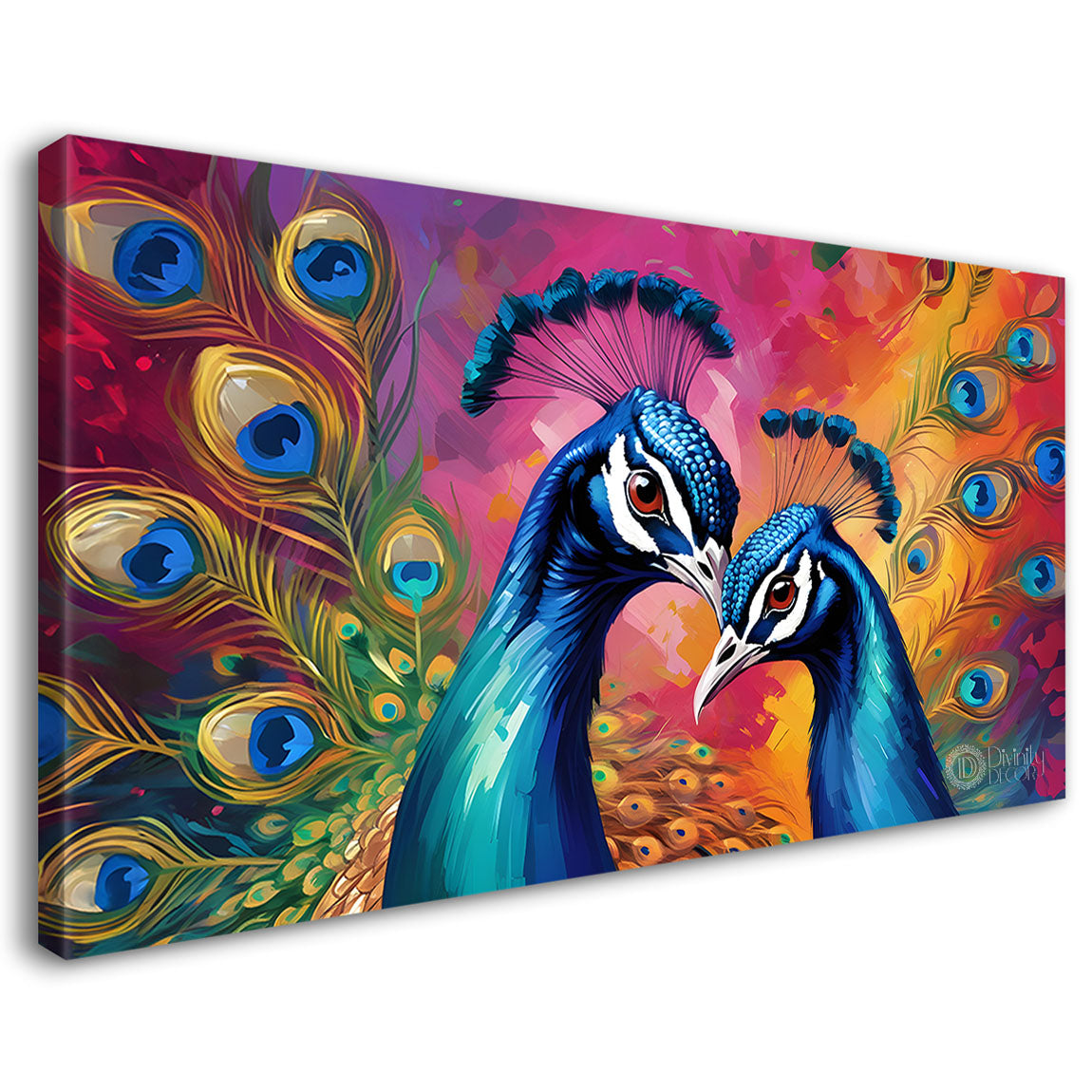 Two beautiful peacocks with colourful background Canvas Painting - Design - Peacock-1