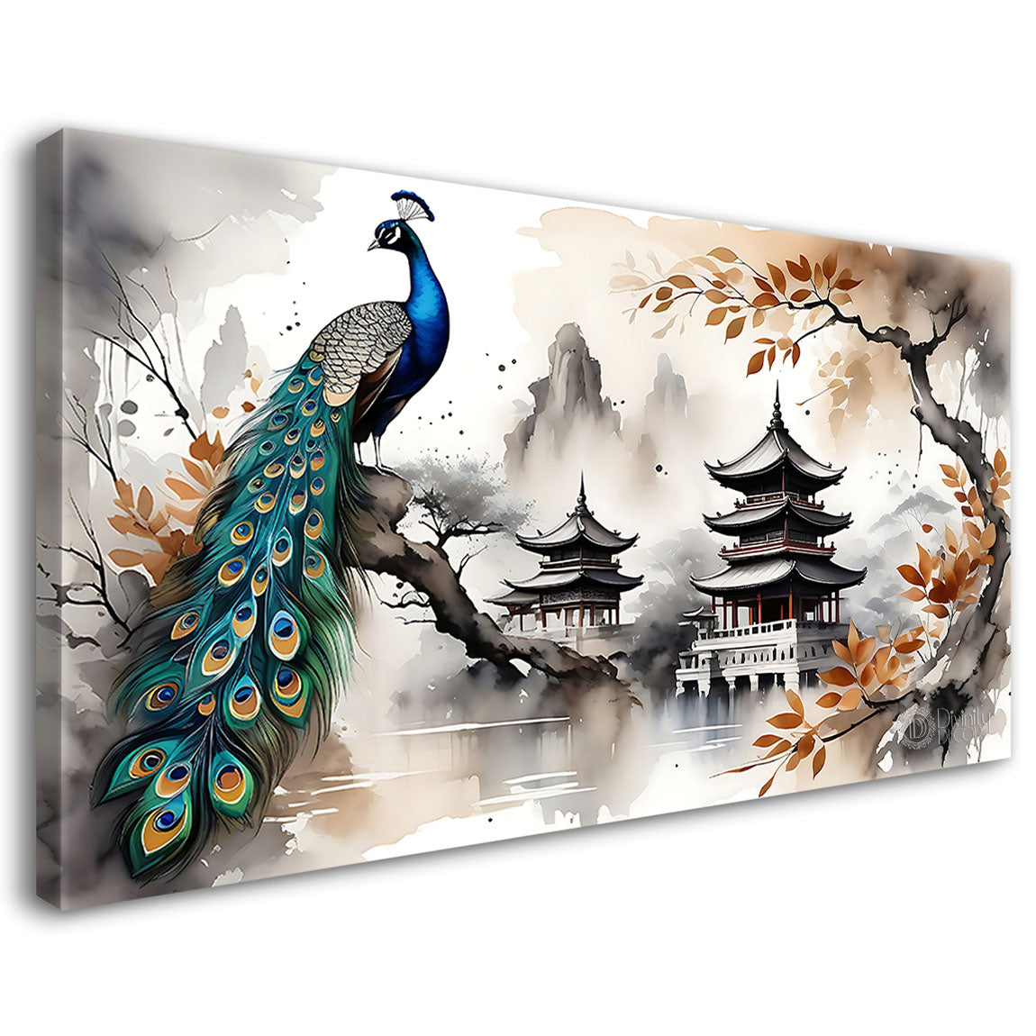 Peacock with grey textured background Canvas Painting - Design - Peacock-10