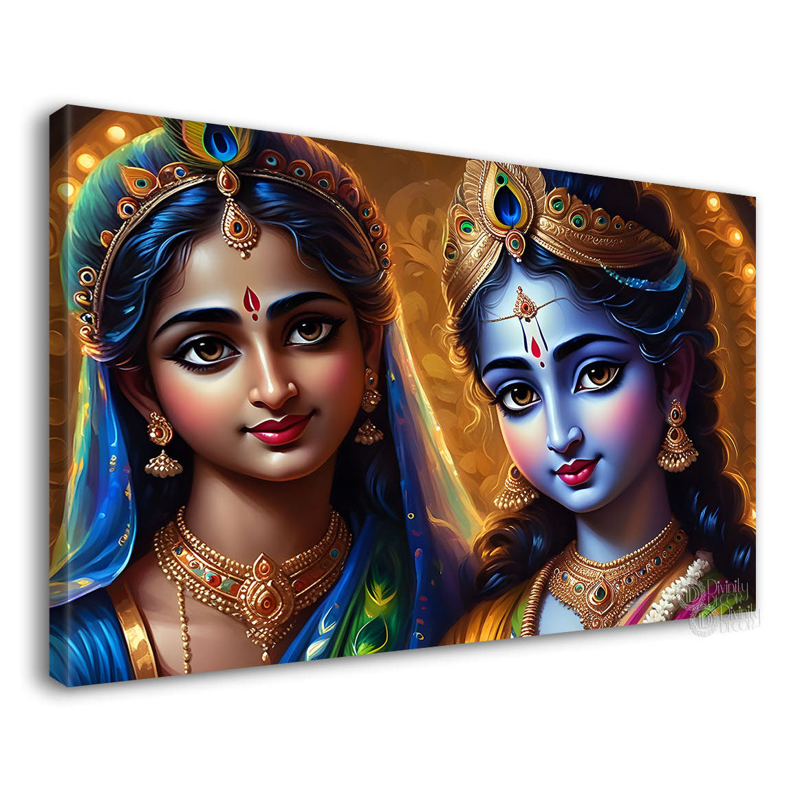 Blue face Krishna and Radha with yellow painting Canvas Painting - Design - Krishna-100