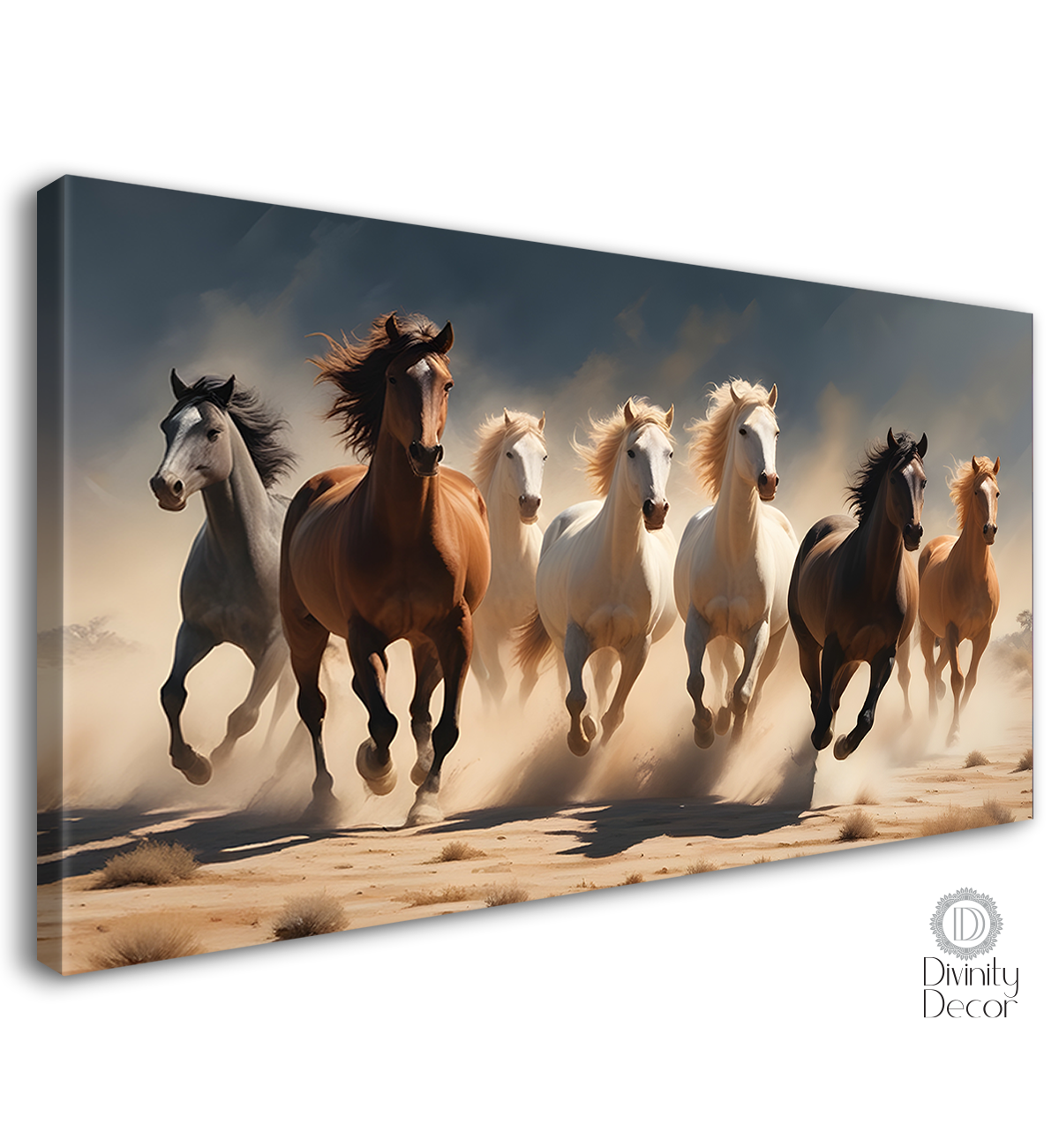 White, brown and black running horses in grey textured background art Canvas Painting - Design - Horse-100