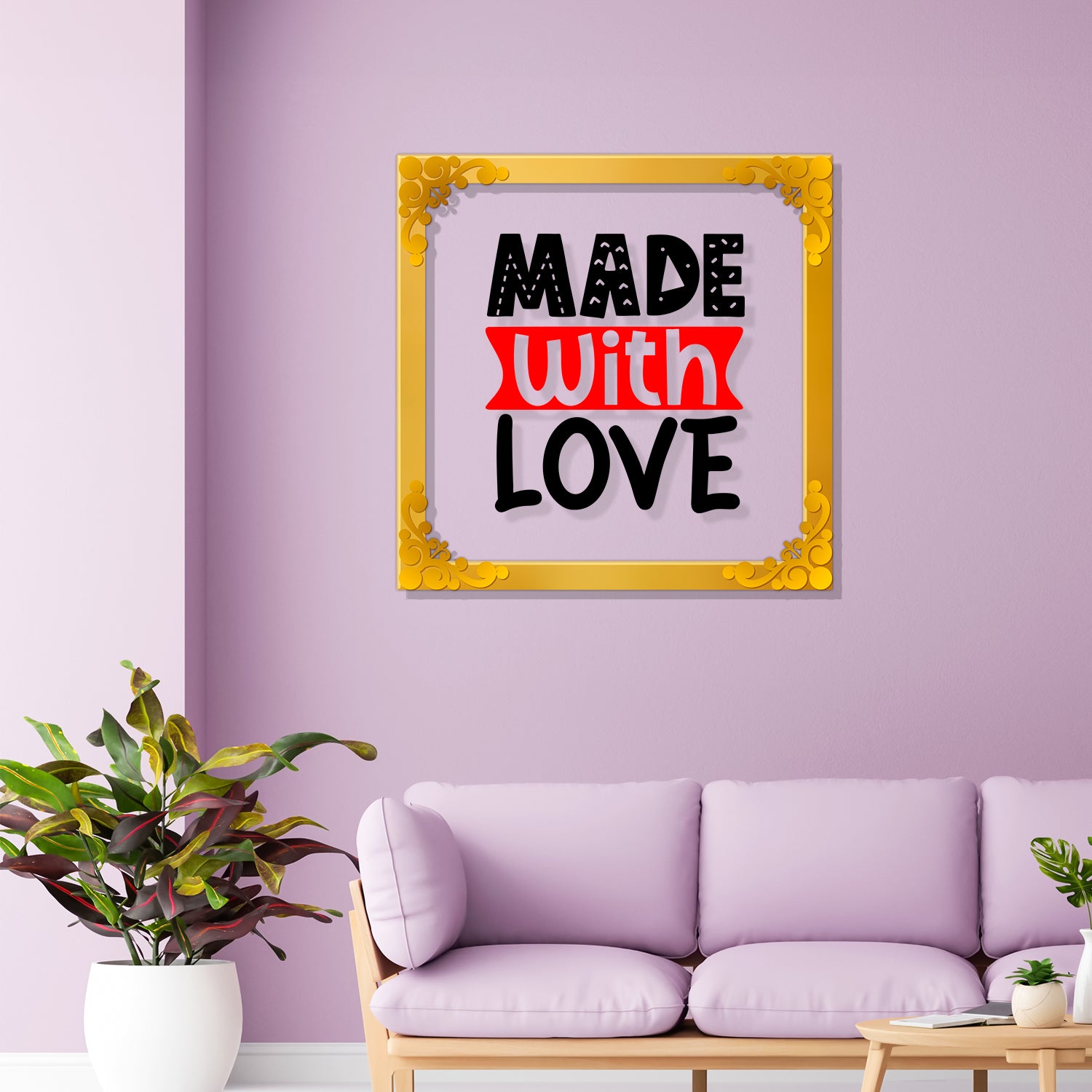 Made with love Golden Plaque for Gifting, Wall Decor Clear UV print with Golden Border-100