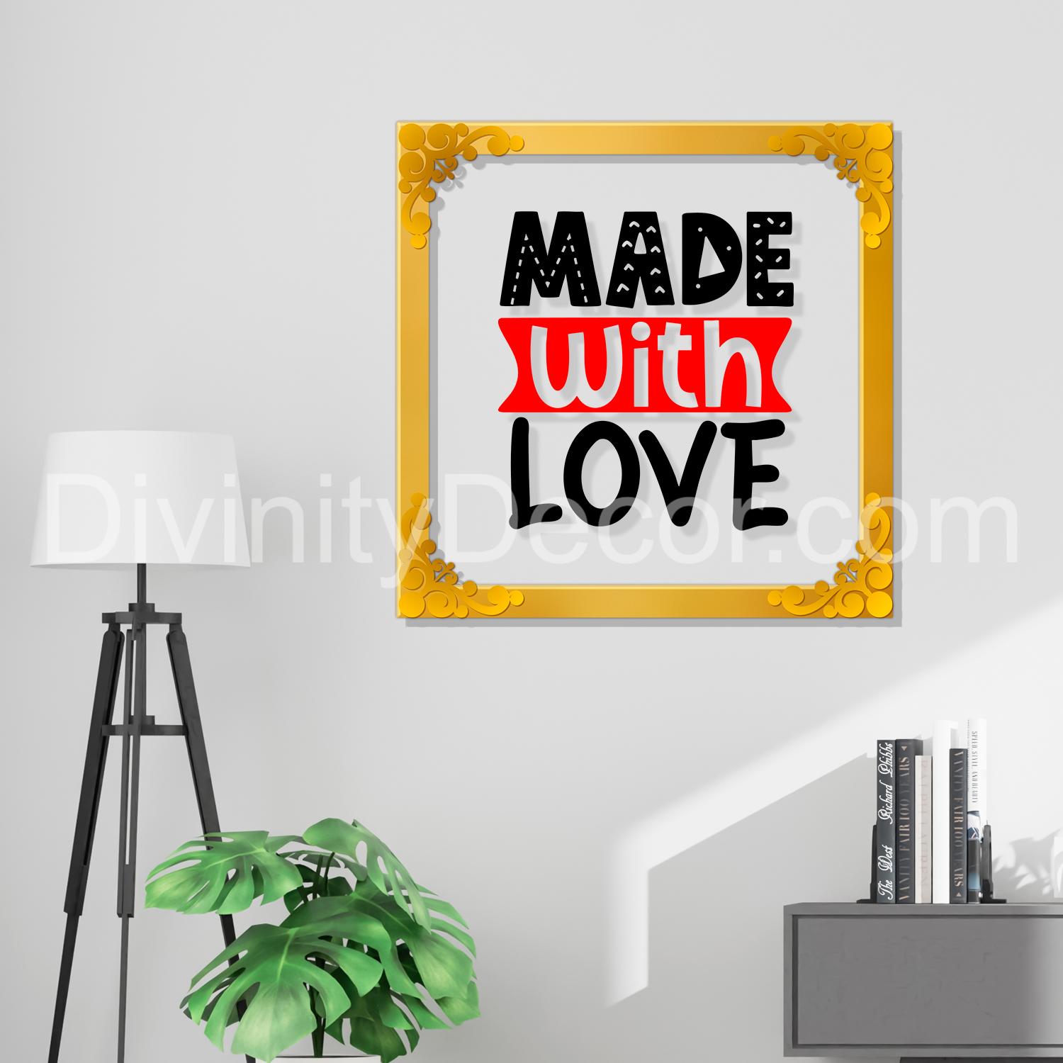 Made with love Golden Plaque for Gifting, Wall Decor Clear UV print with Golden Border-100