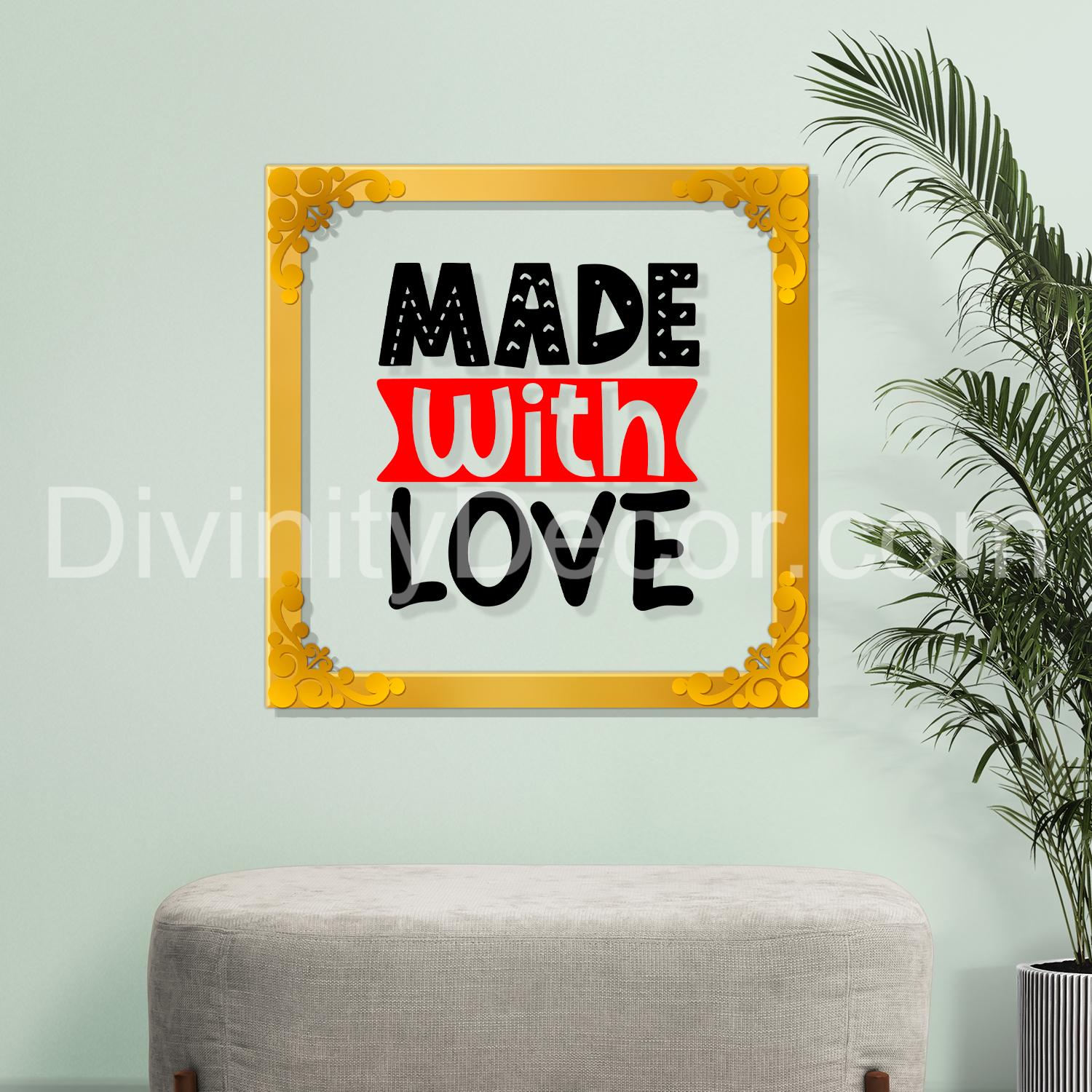 Made with love Golden Plaque for Gifting, Wall Decor Clear UV print with Golden Border-100