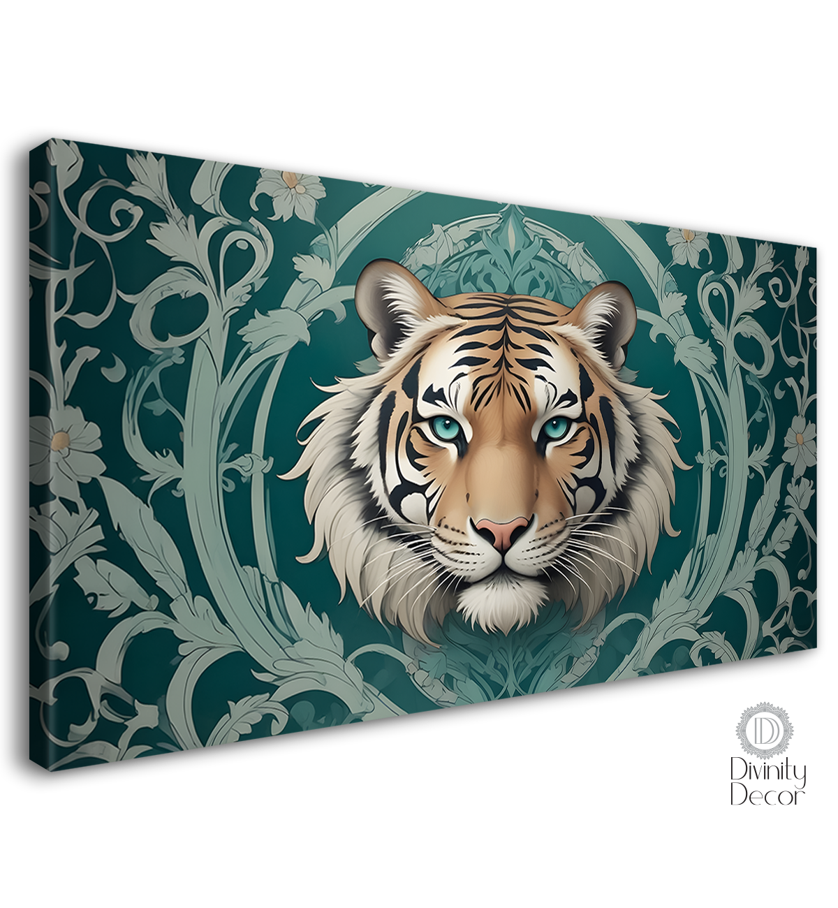 Tiger face with green background textured art.- Design - Animal -100