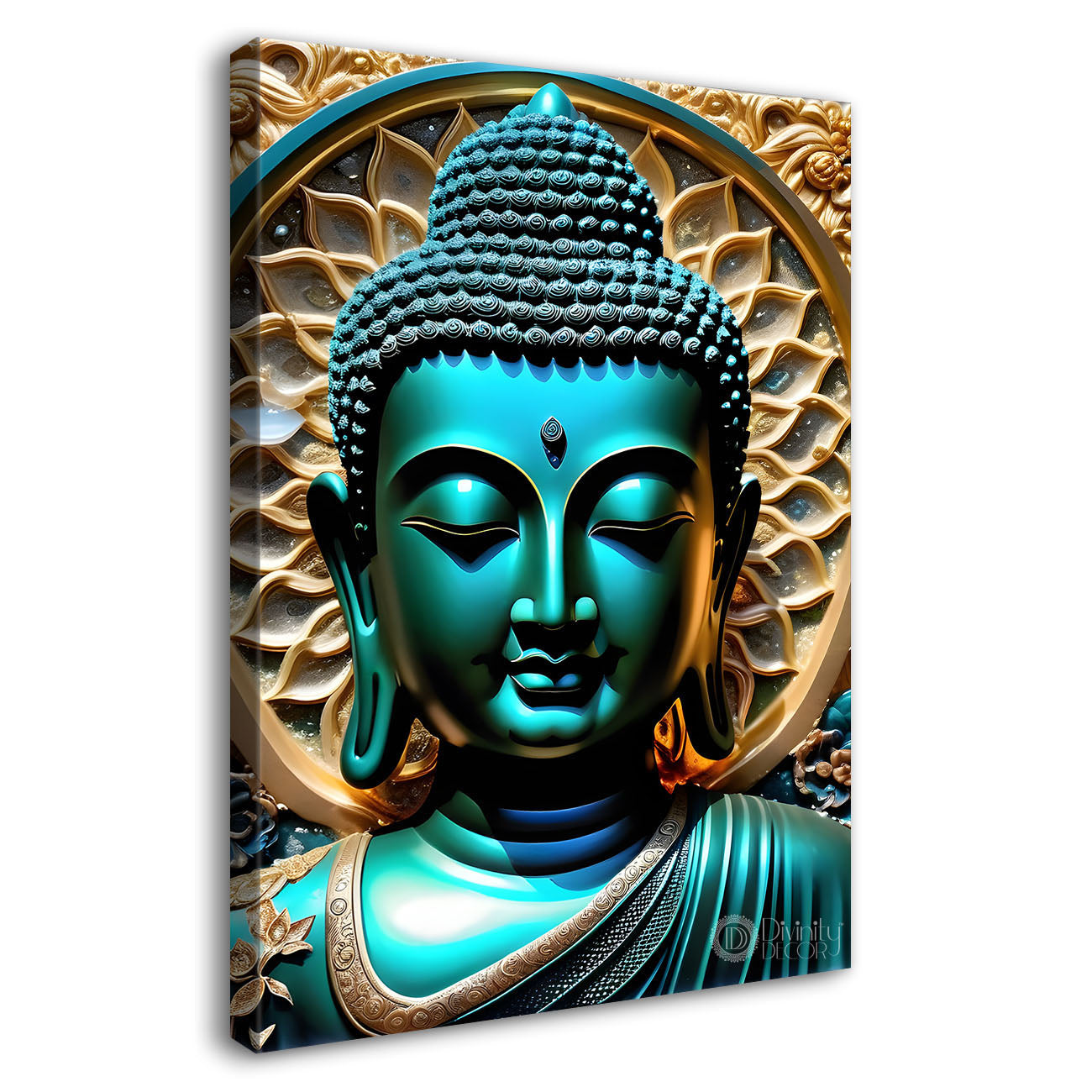Blue buddha face with golden chakra  painting - Buddha-V-100
