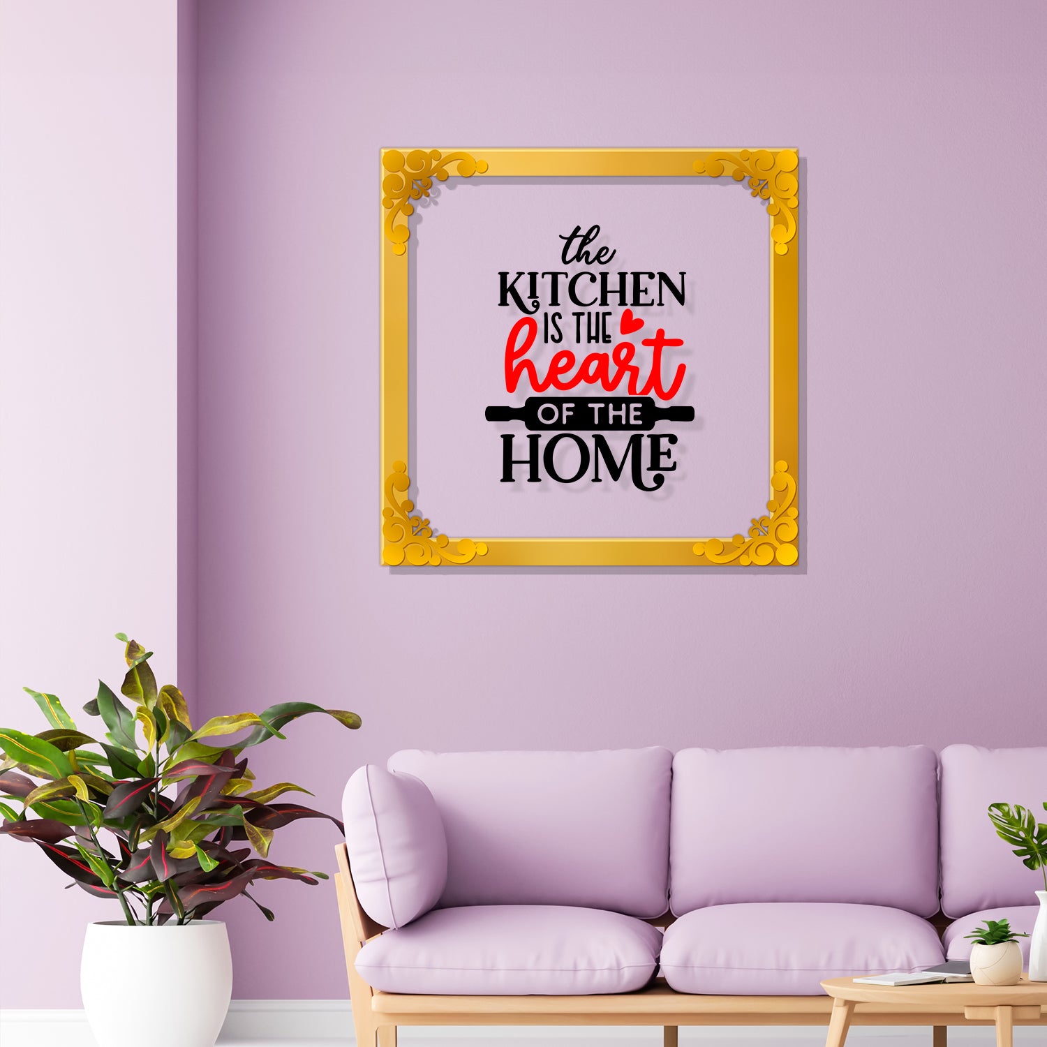 Kitchen is the heart of the home Golden Plaque for Gifting, Wall Decor Clear UV print with Golden Border-101