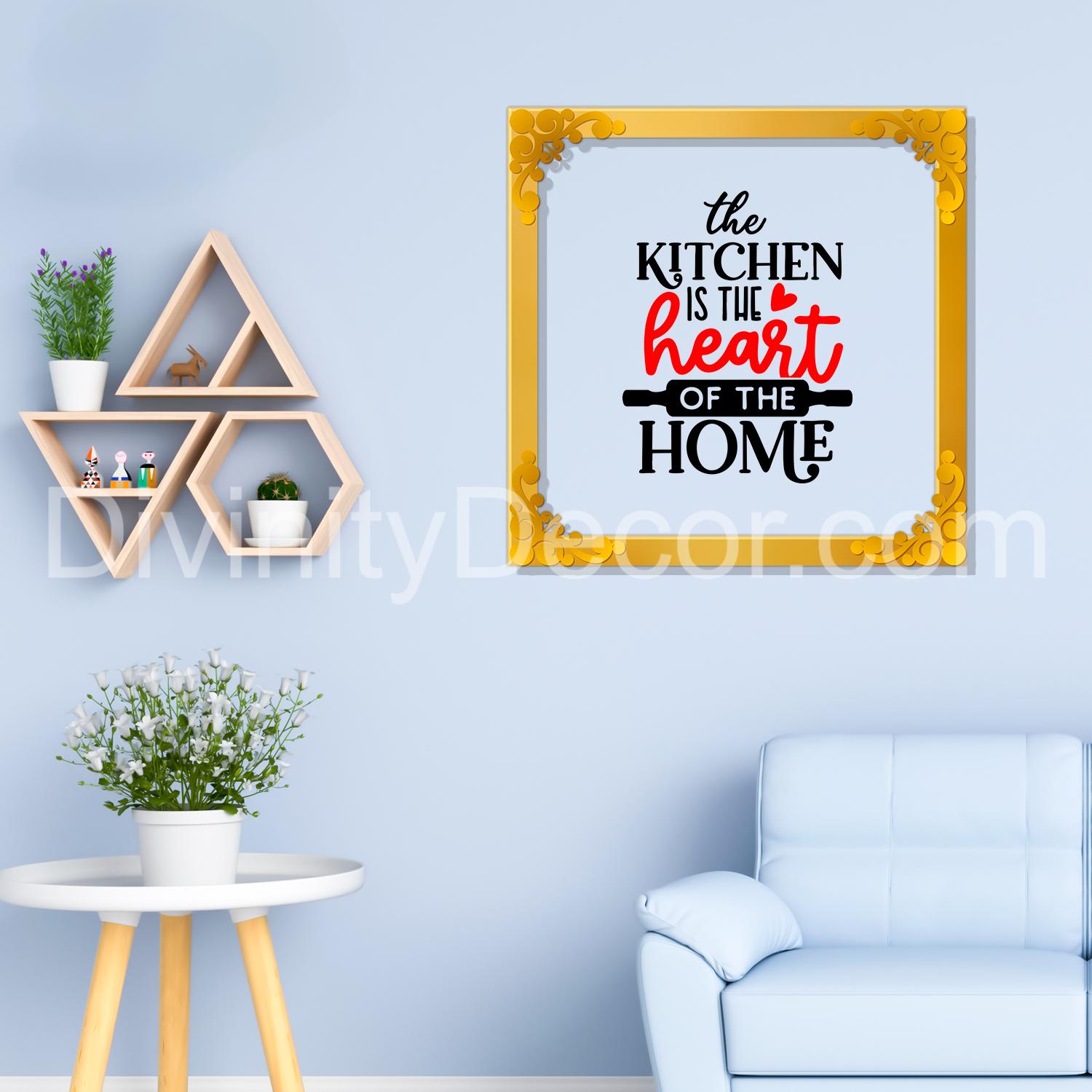 Kitchen is the heart of the home Golden Plaque for Gifting, Wall Decor Clear UV print with Golden Border-101