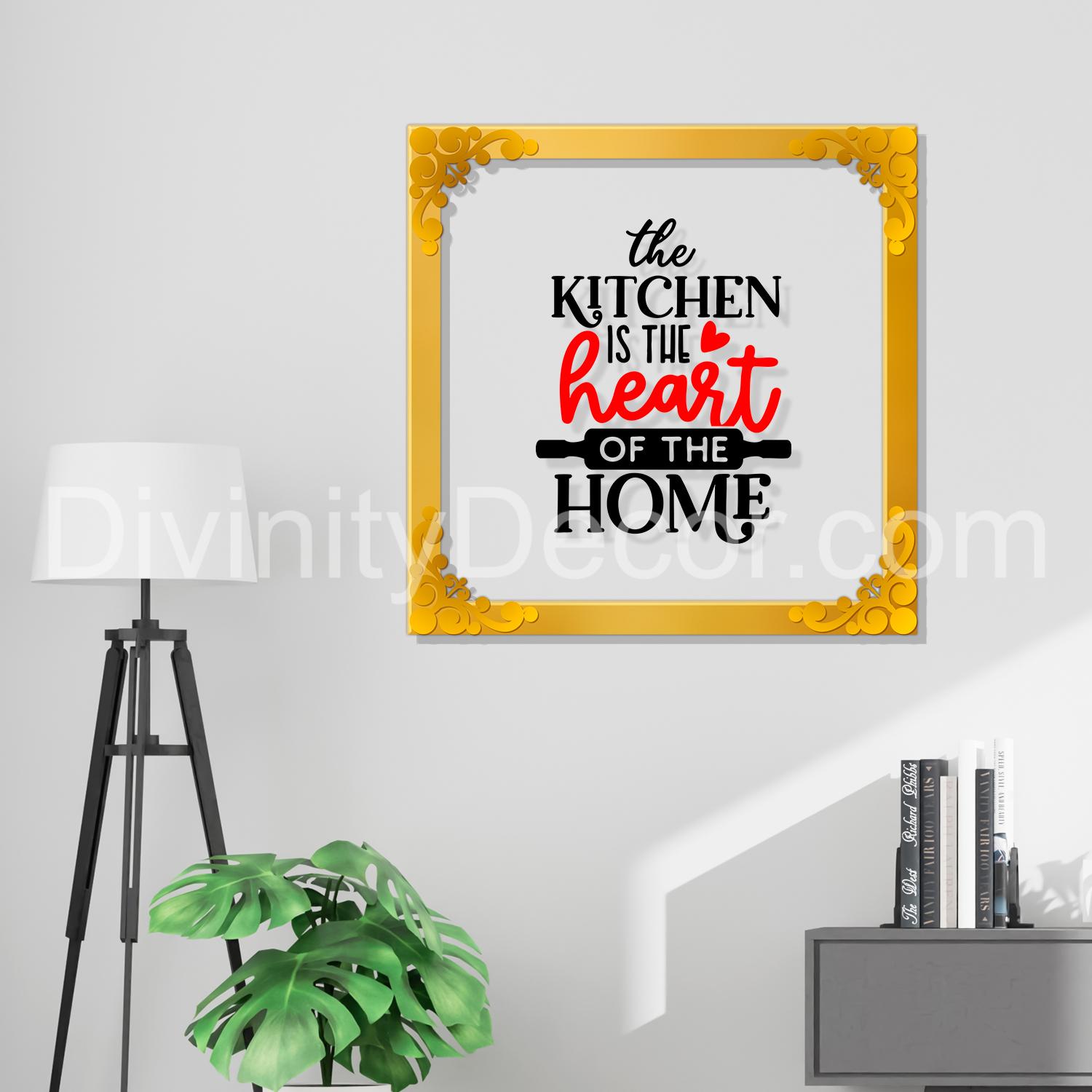 Kitchen is the heart of the home Golden Plaque for Gifting, Wall Decor Clear UV print with Golden Border-101